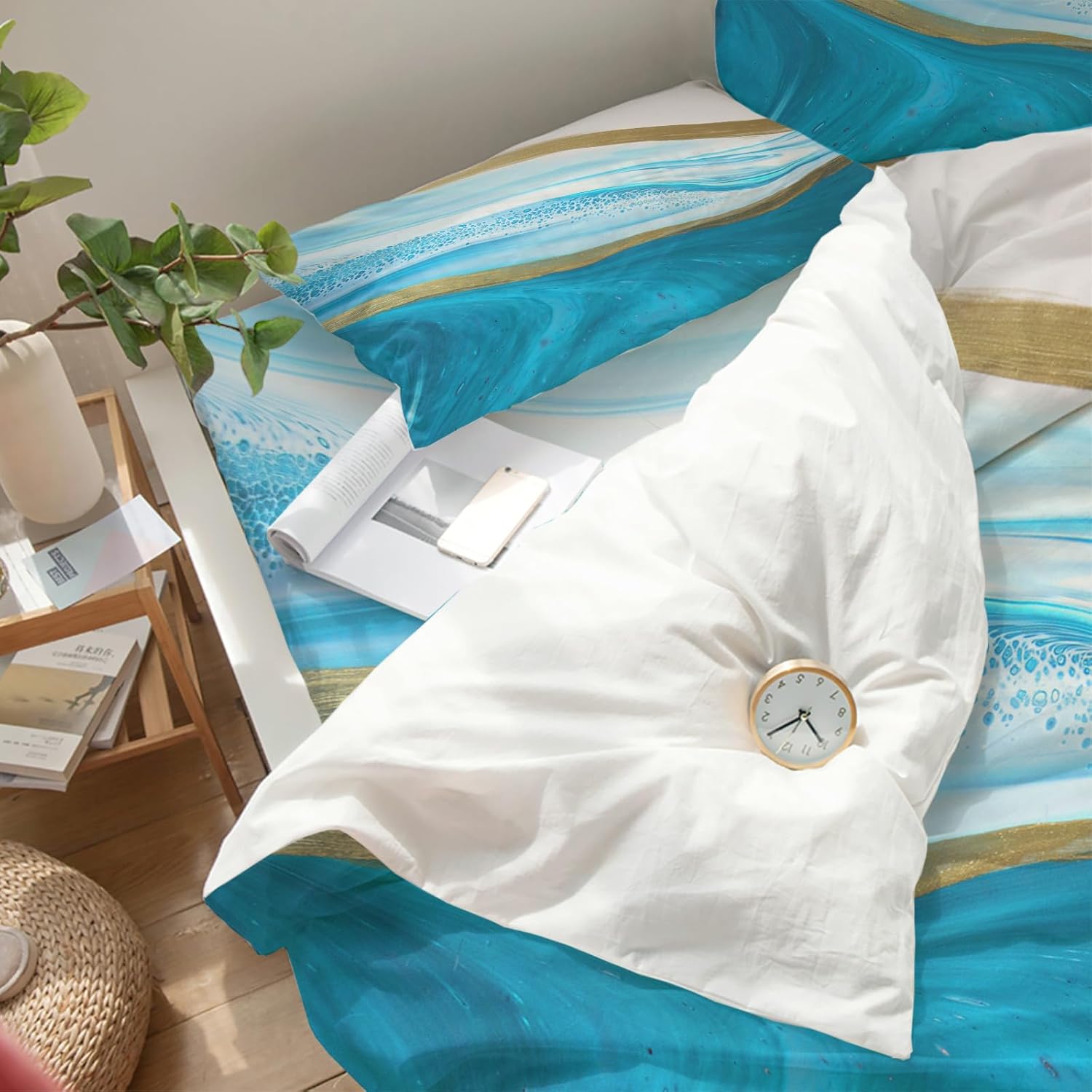 LooPoP 4PCS California King Duvet Cover Set Blue Ombre Marble Gradient