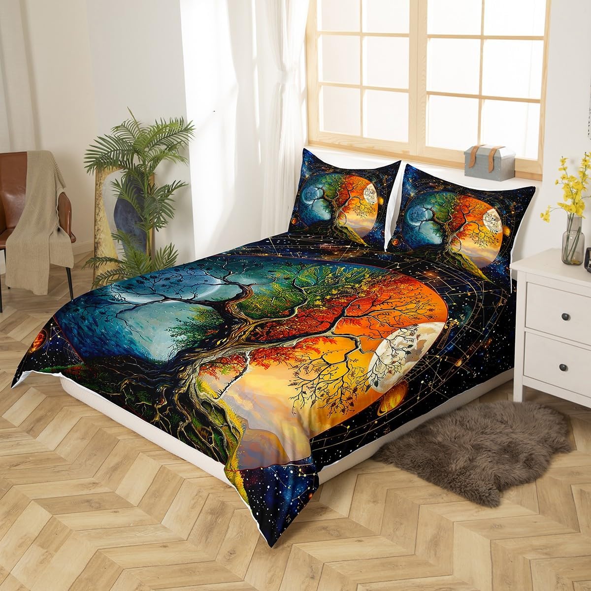 Feelyou Galaxy Tree of Life Queen Duvet Cover Set