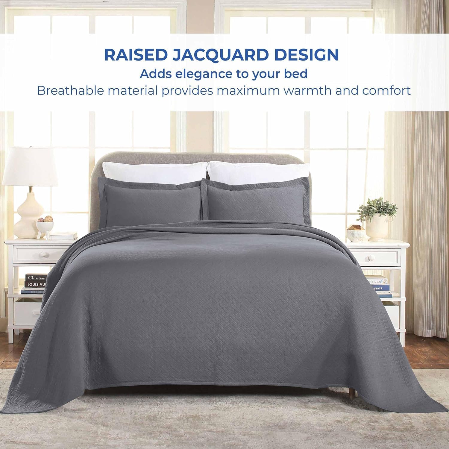 Superior 100 Cotton Basket Weave Bedspread Set Full Grey