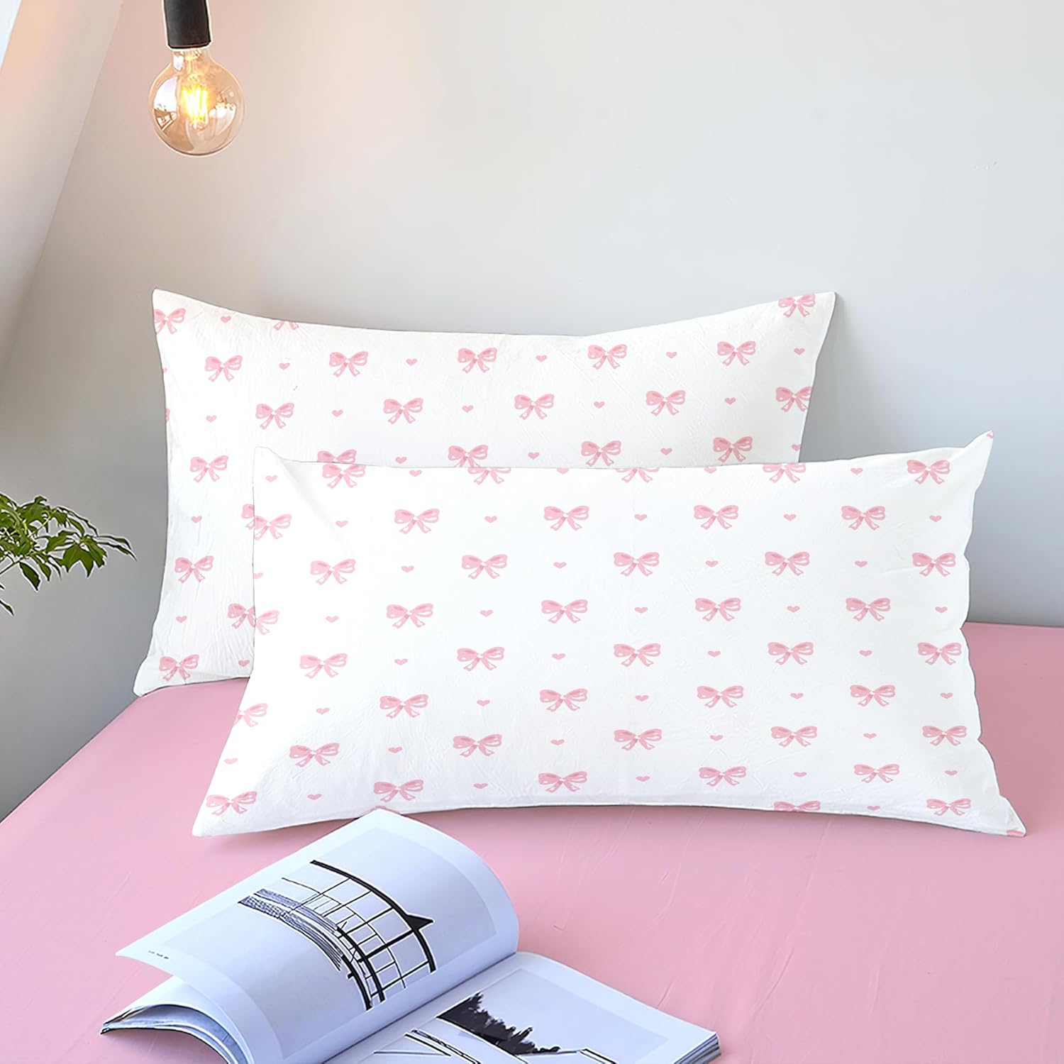 Sedefen Bow Comforter Set Queen Size Pink Striped