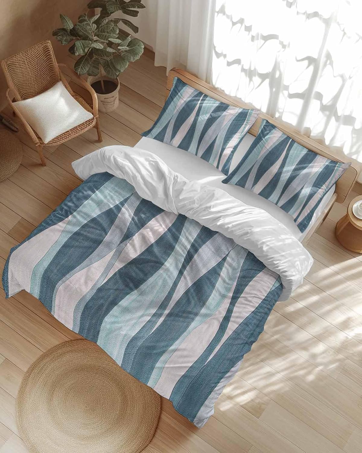 ZOE GARDEN Turquoise Blue Queen Duvet Cover Set 3pcs