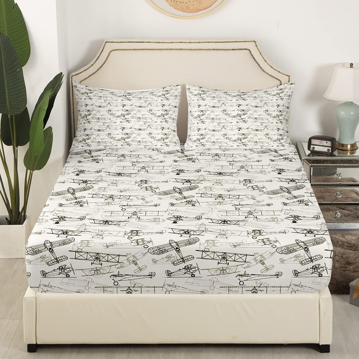 Feelyou Kids Flight Sheet Set King Size Grey White Bedding Set