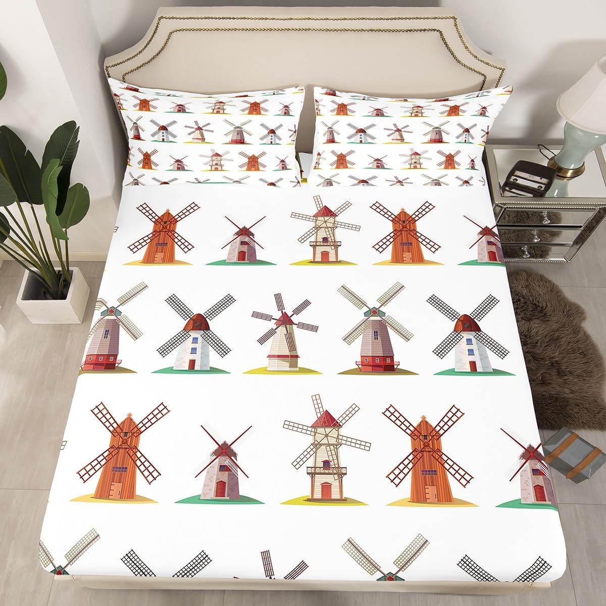 Erosebridal Wooden Windmill Bed Sheet Set Twin