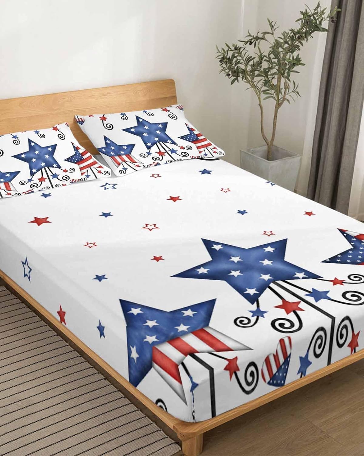 Boanket Bedding King Sheet Set 4th of July 4 Piece Microfiber