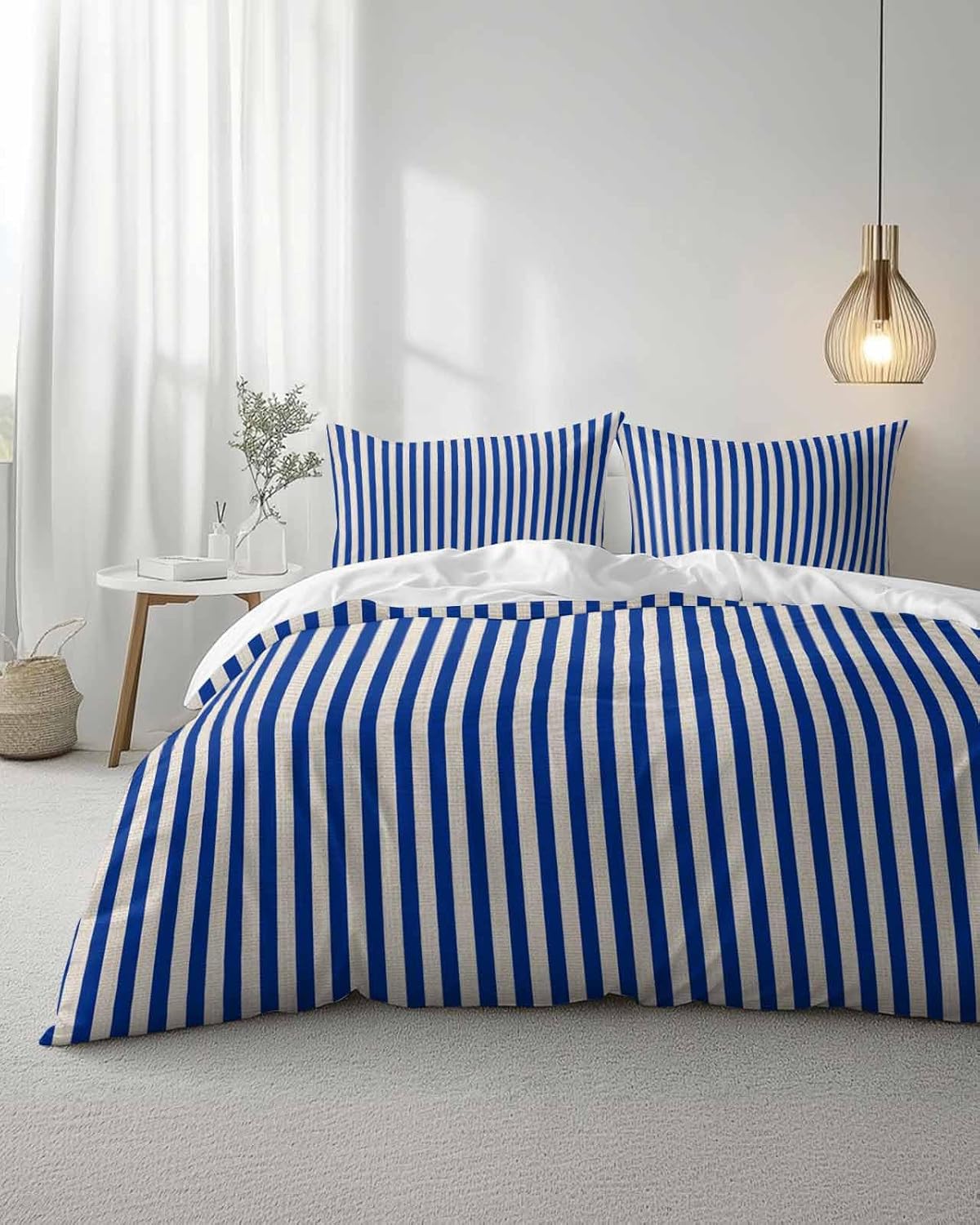 Dark Blue Striped Duvet Cover Set 3 Pieces
