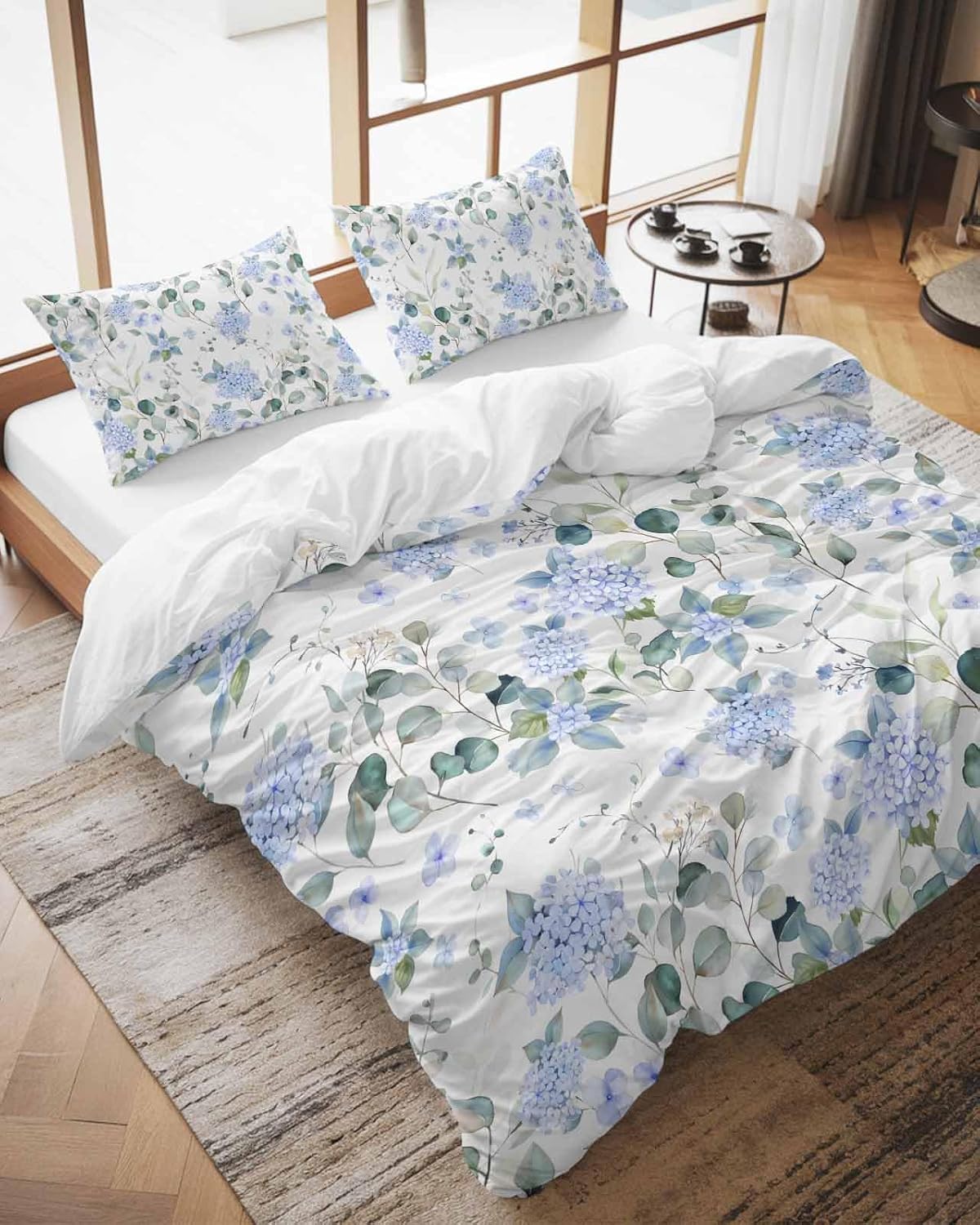 ZOE GARDEN Blue Flower Duvet Cover Set Full Size 3 Piece