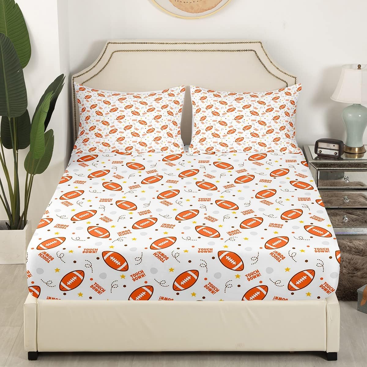 Jejeloiu King Size Football Bed Sheet Set with Deep Pockets