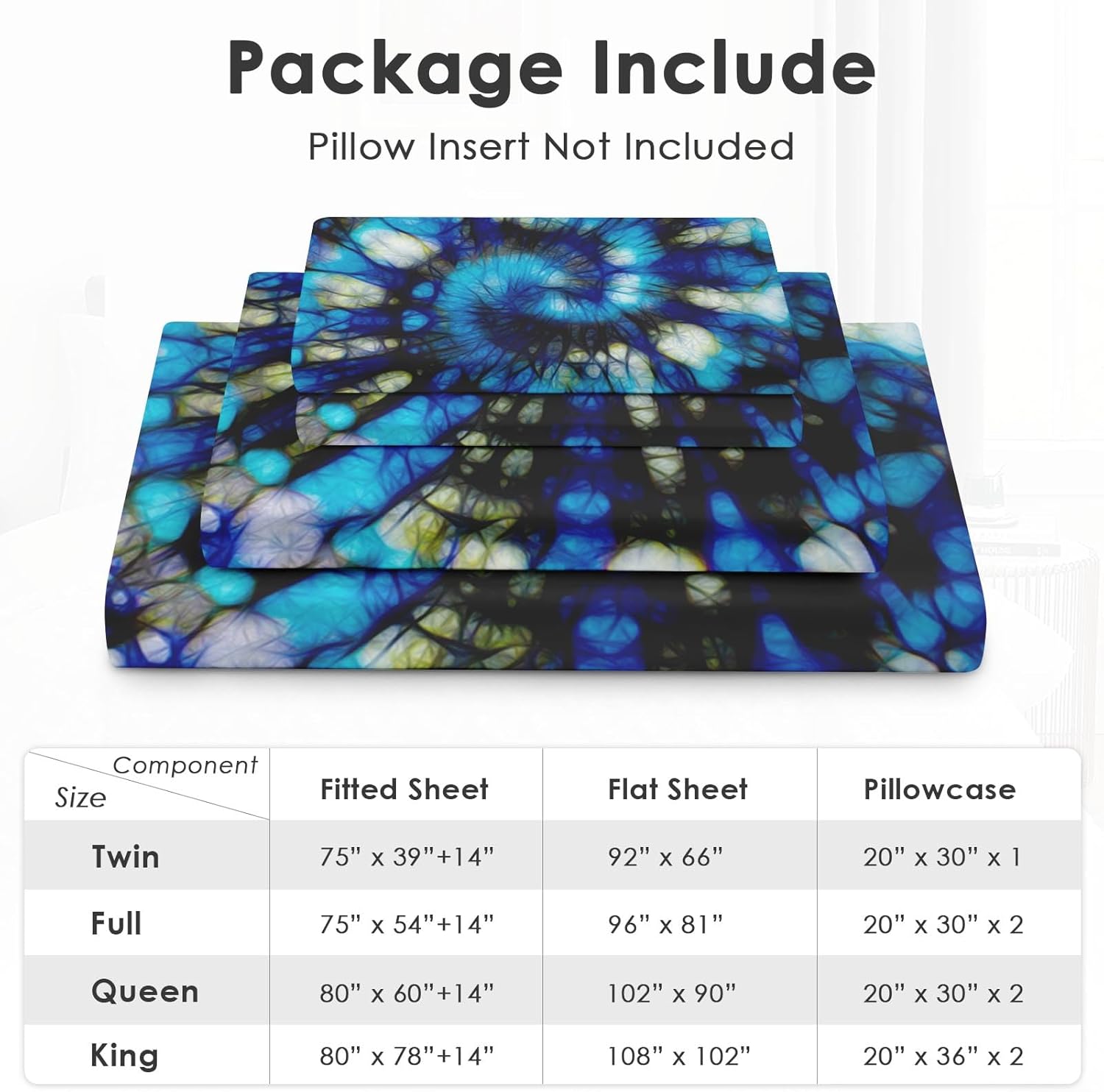Pamnest King Size Tie Dye Bed Sheet Set 4pcs
