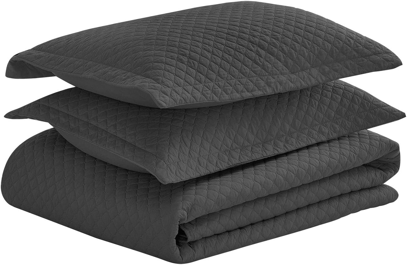 BASIC CHOICE Luxe Bedding 3-Piece Diamond Bedspread Coverlet Set FullQueen Black