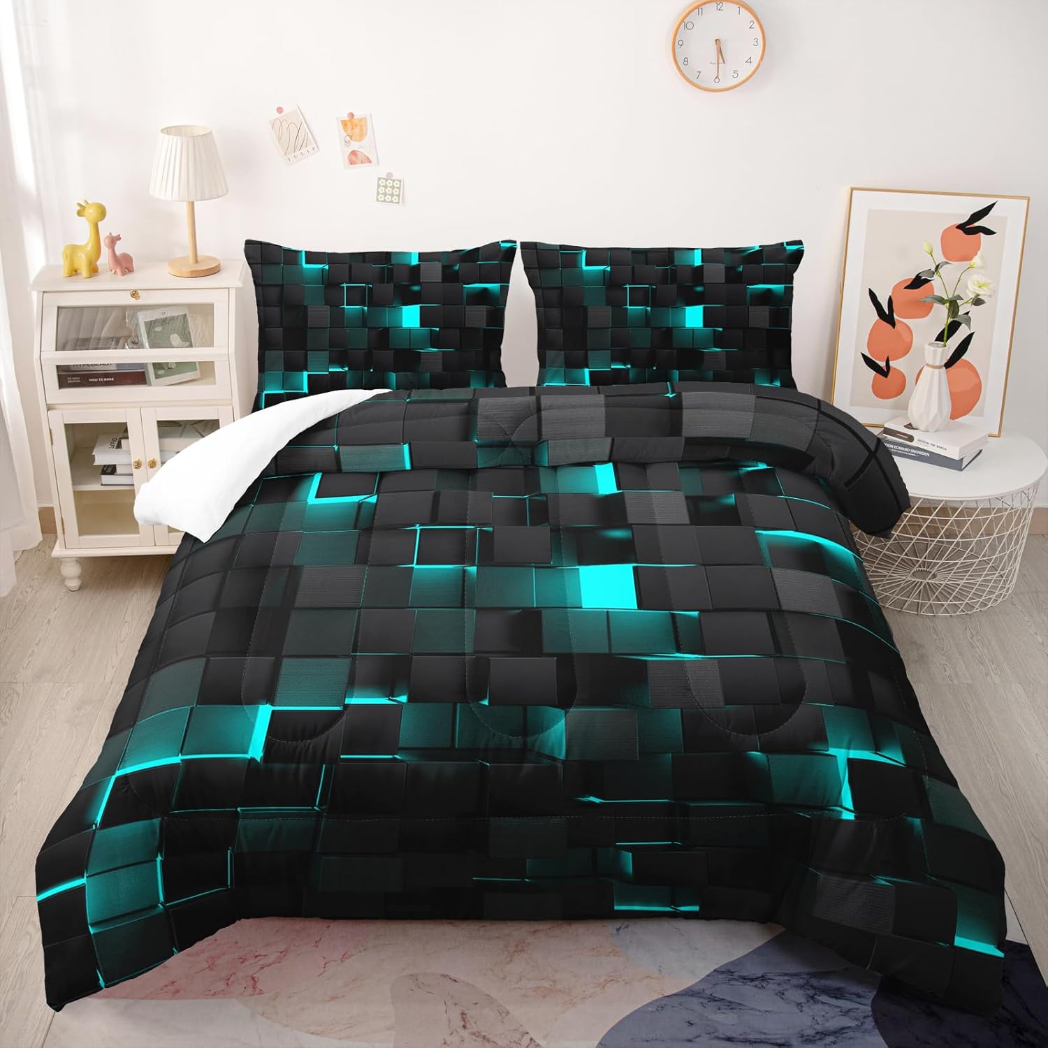 Geometric Turquoise Black 3-Piece Comforter Set
