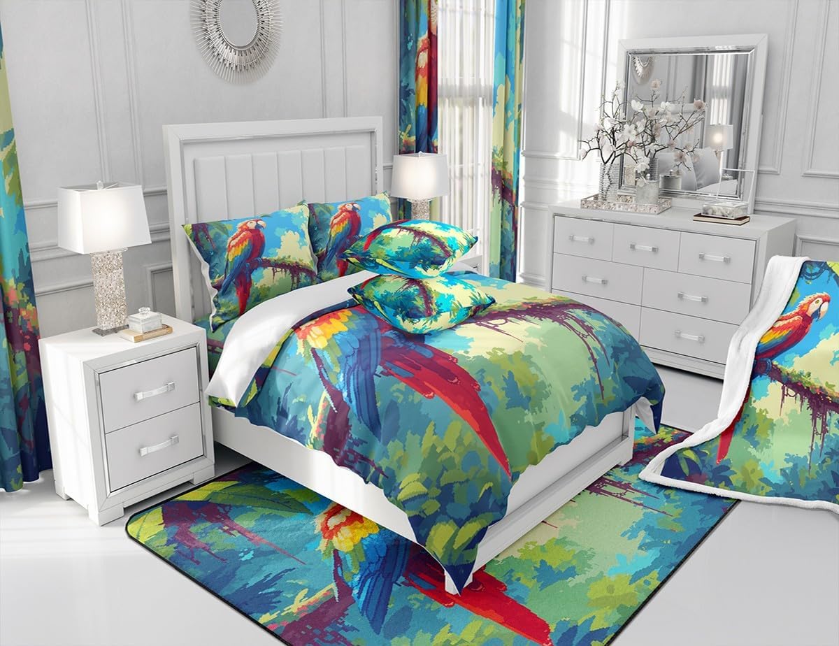 Feelyou Colorful Parrots Duvet Cover Set 3Pcs 1