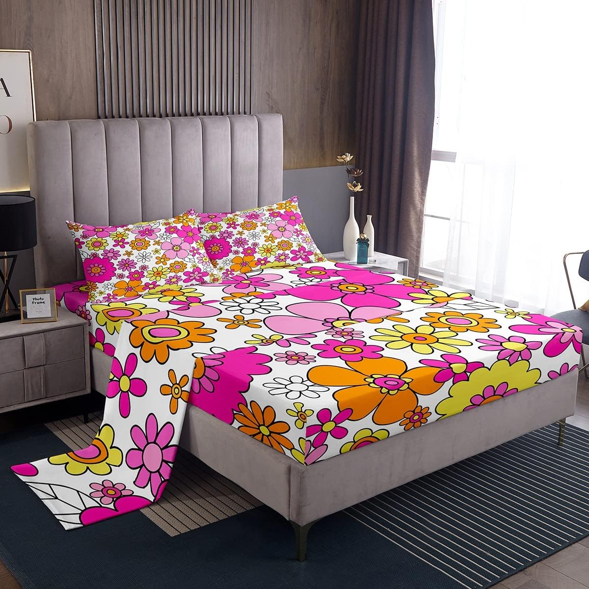 Feelyou Groovy Flower Bed Sheet Set 4Pcs King Size
