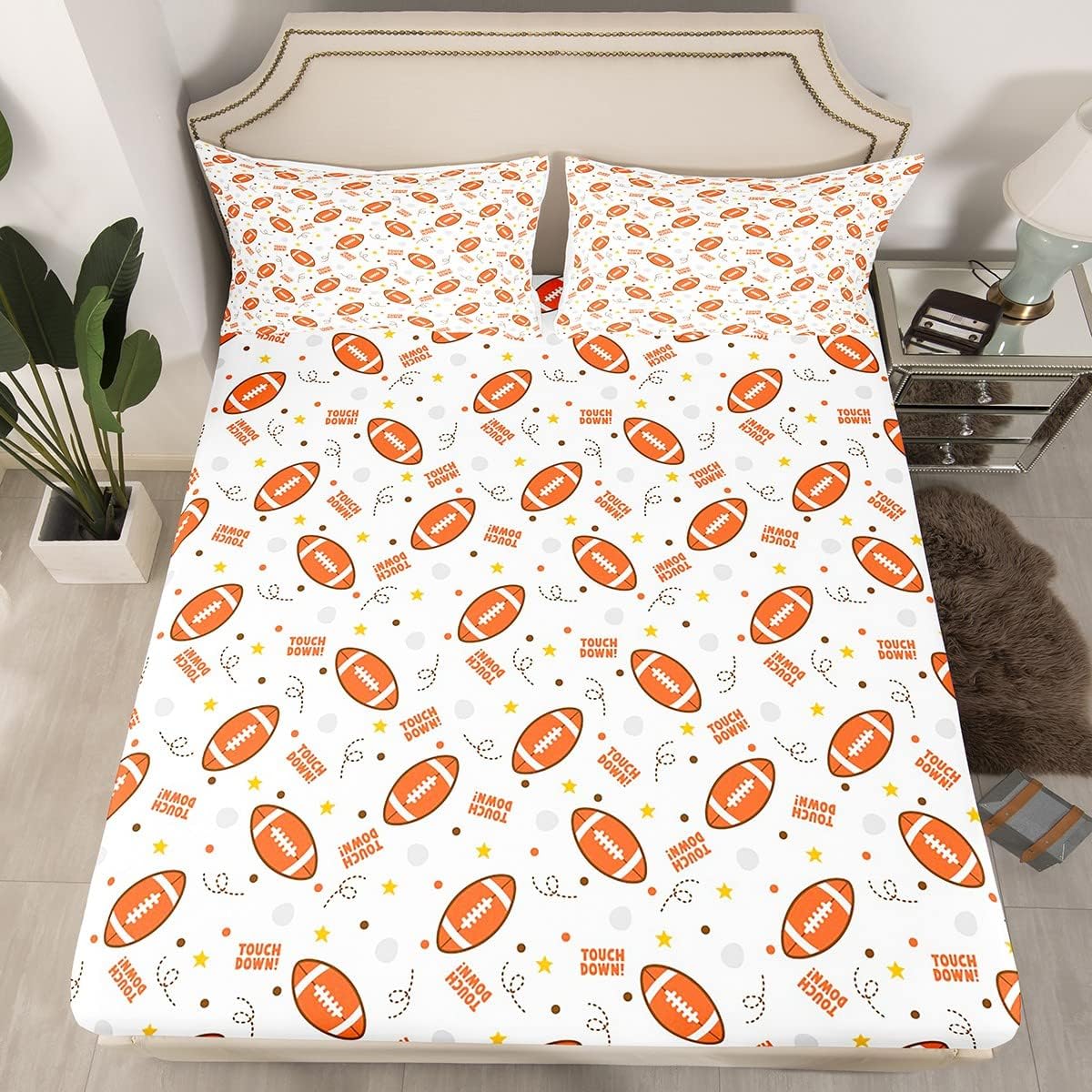 Jejeloiu King Size Football Bed Sheet Set with Deep Pockets