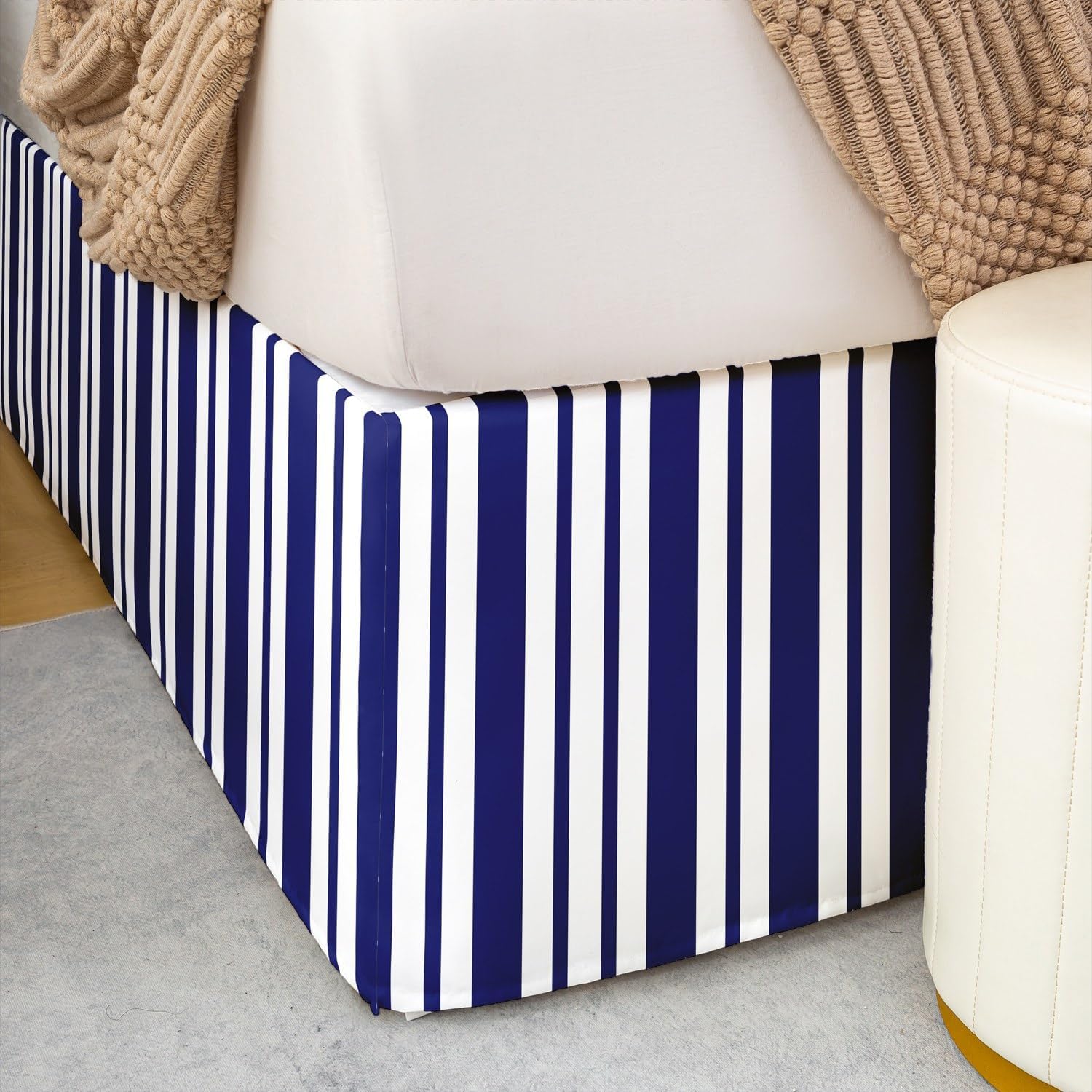Feelyou Blue White Stripe King Size Bed Skirt 1