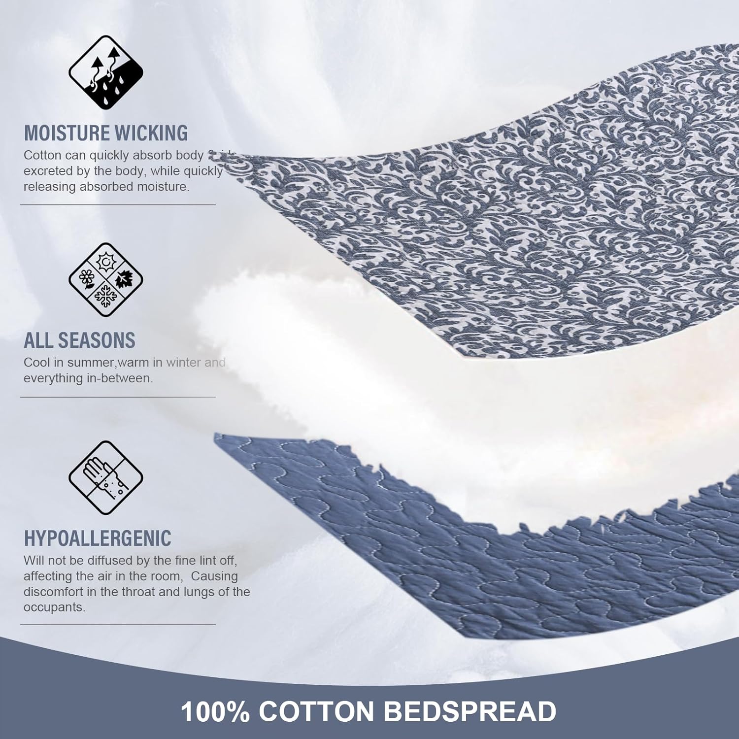 FineStichery Cotton King Bedspread Set 128x120 Blue White