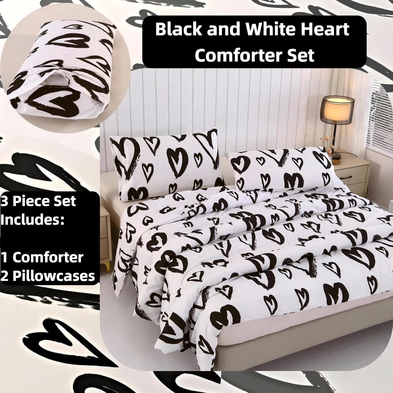 SDIII 3PCS Heart Comforter Set Full Size 1