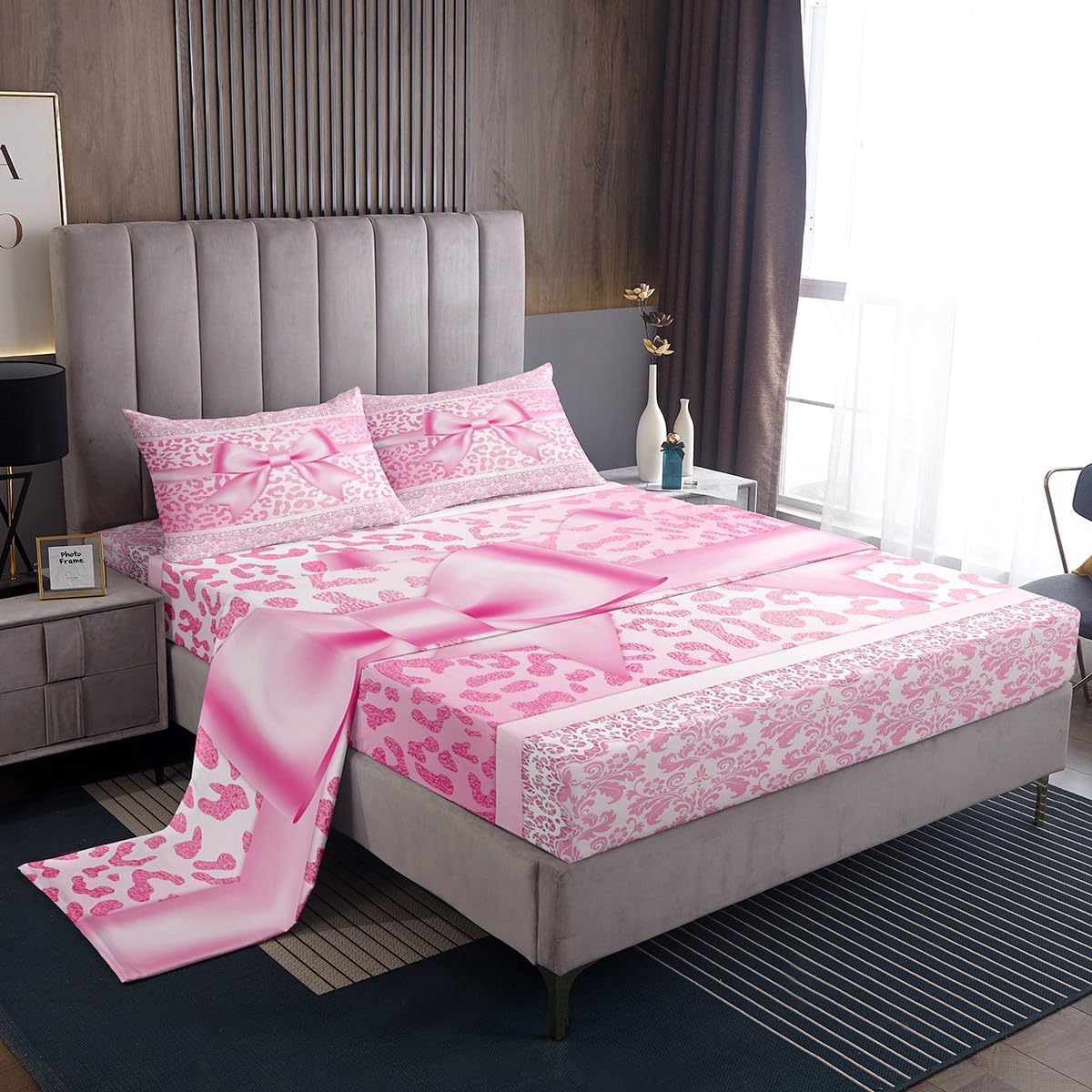 Manfei Bowknot Kids Sheet Set 4PCS with Leopard Print