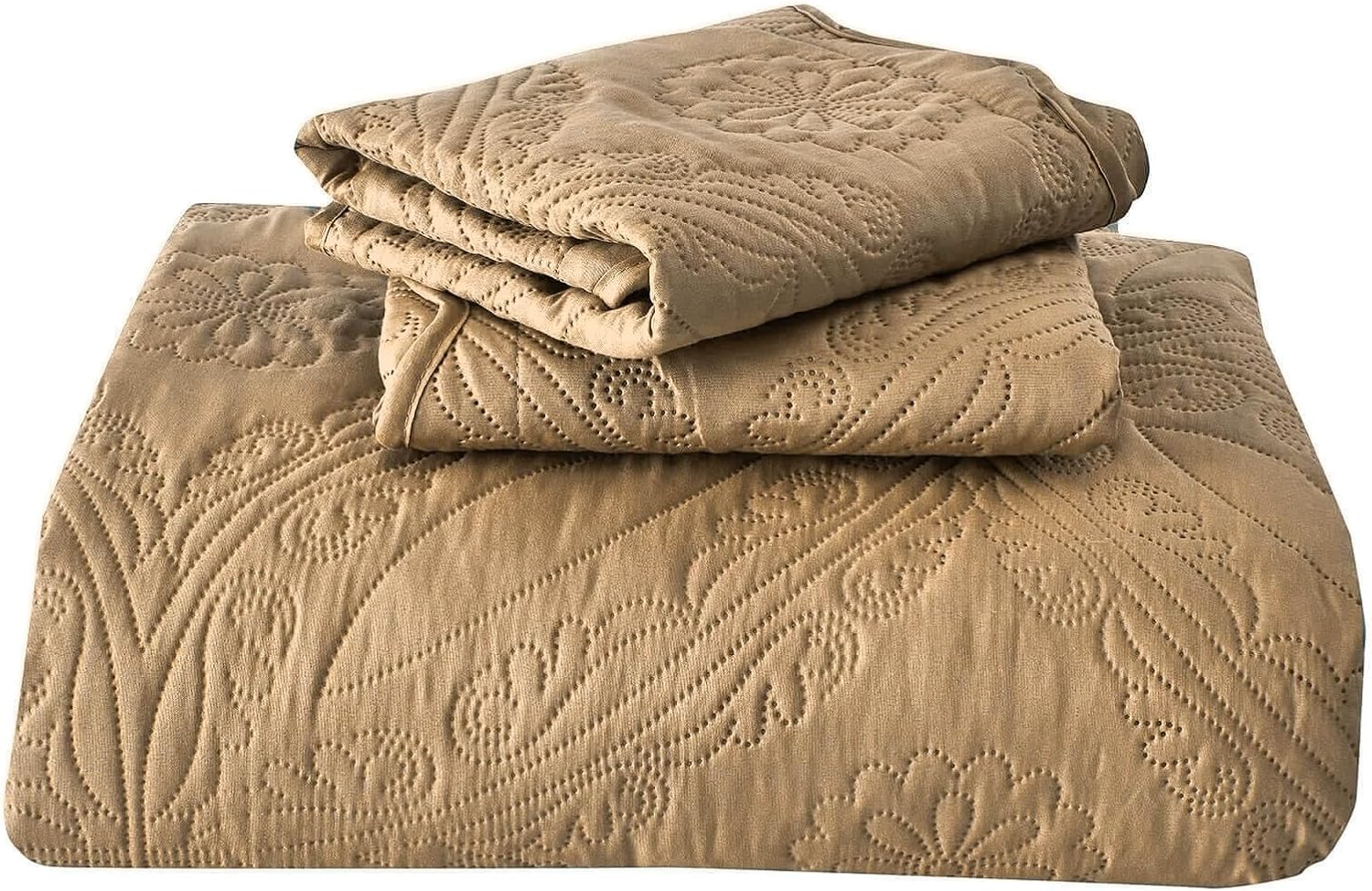 Kingnex Oversized King Bedspread Set 3 Piece Khaki 1