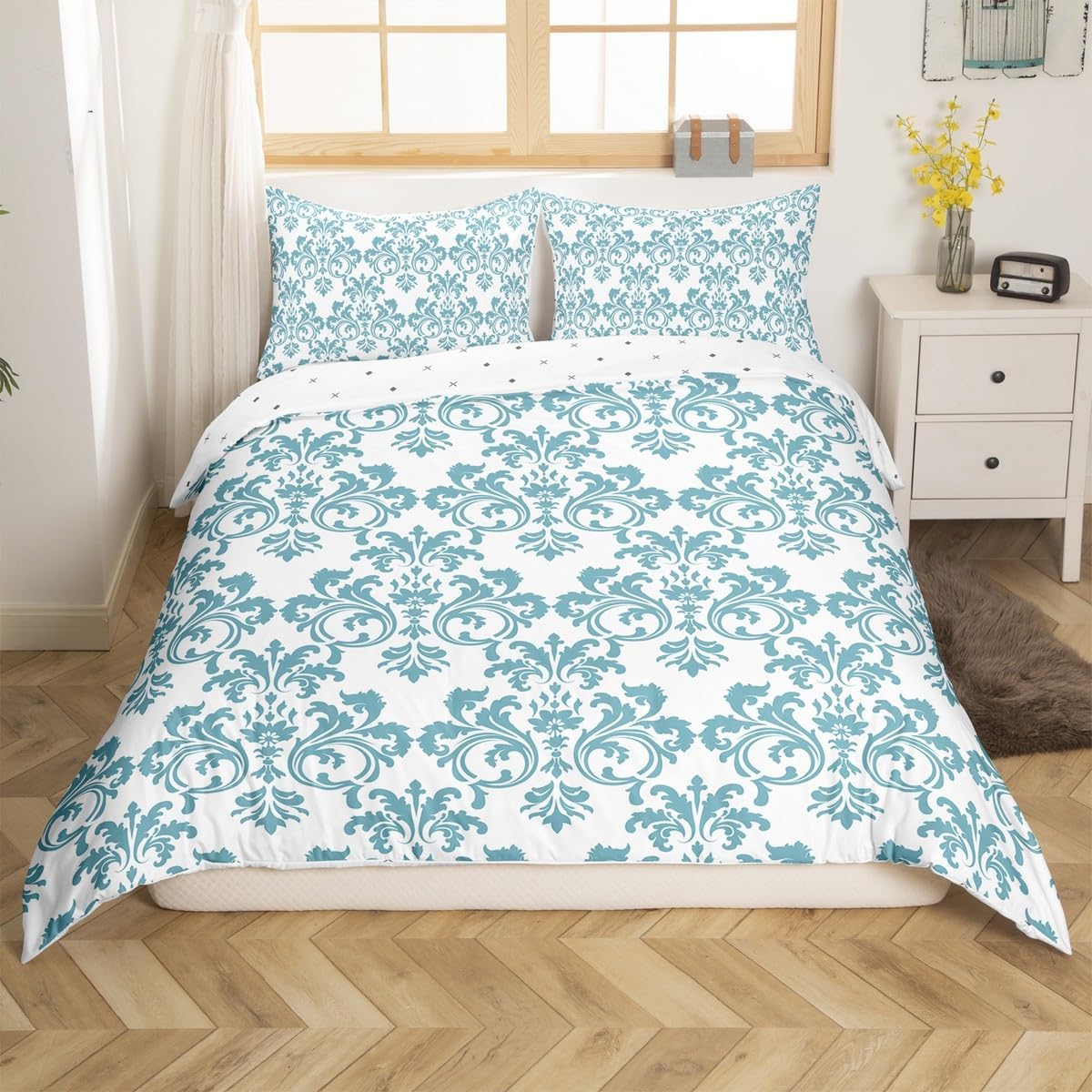 Erosebridal Damask Duvet Set Turquoise White Full Size