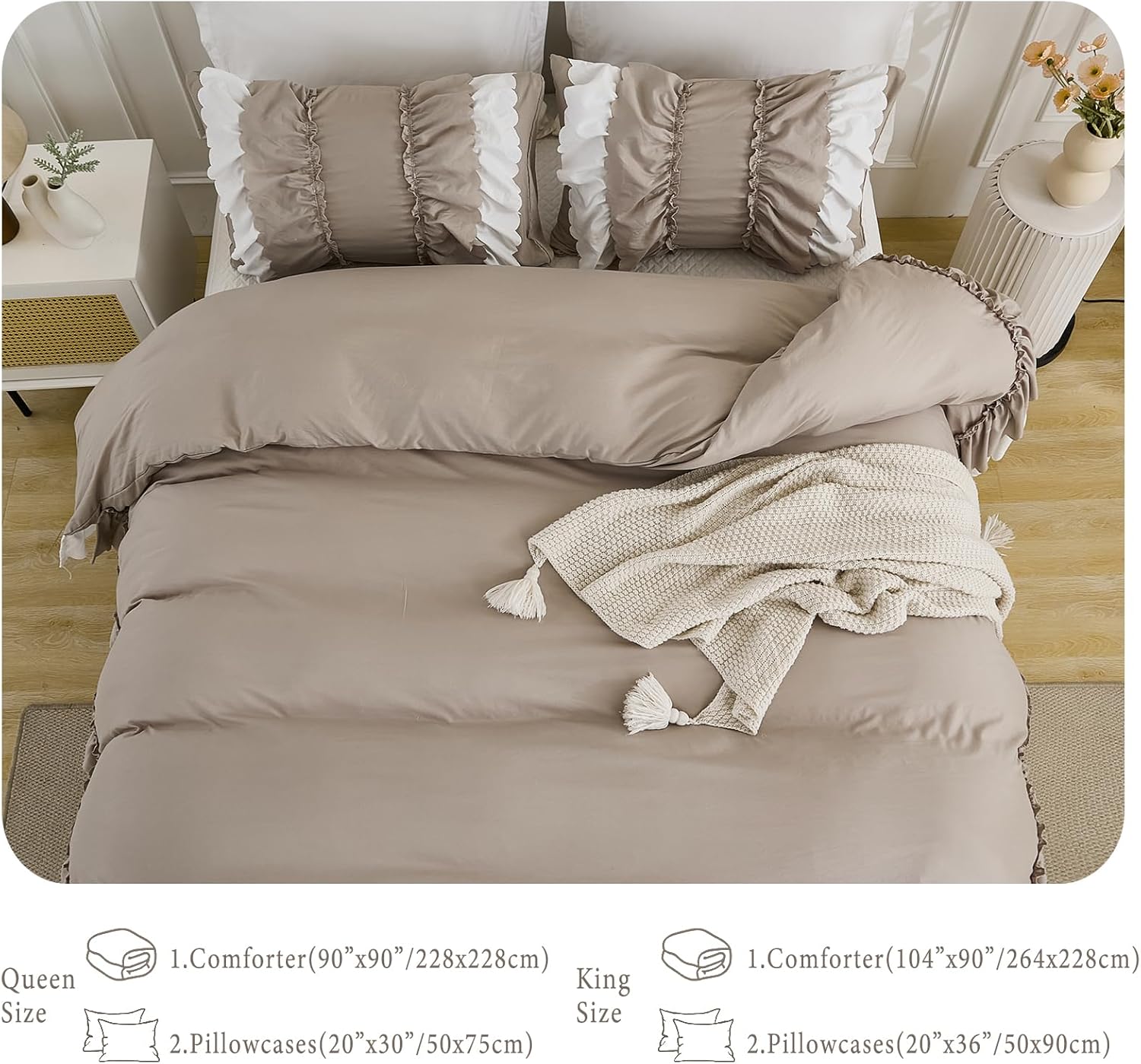 Herside Taupe Ruffle Comforter Set King Size 1