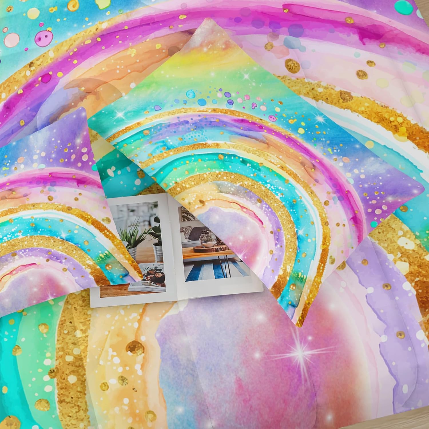 Cute Rainbow Queen Comforter Set for Kids