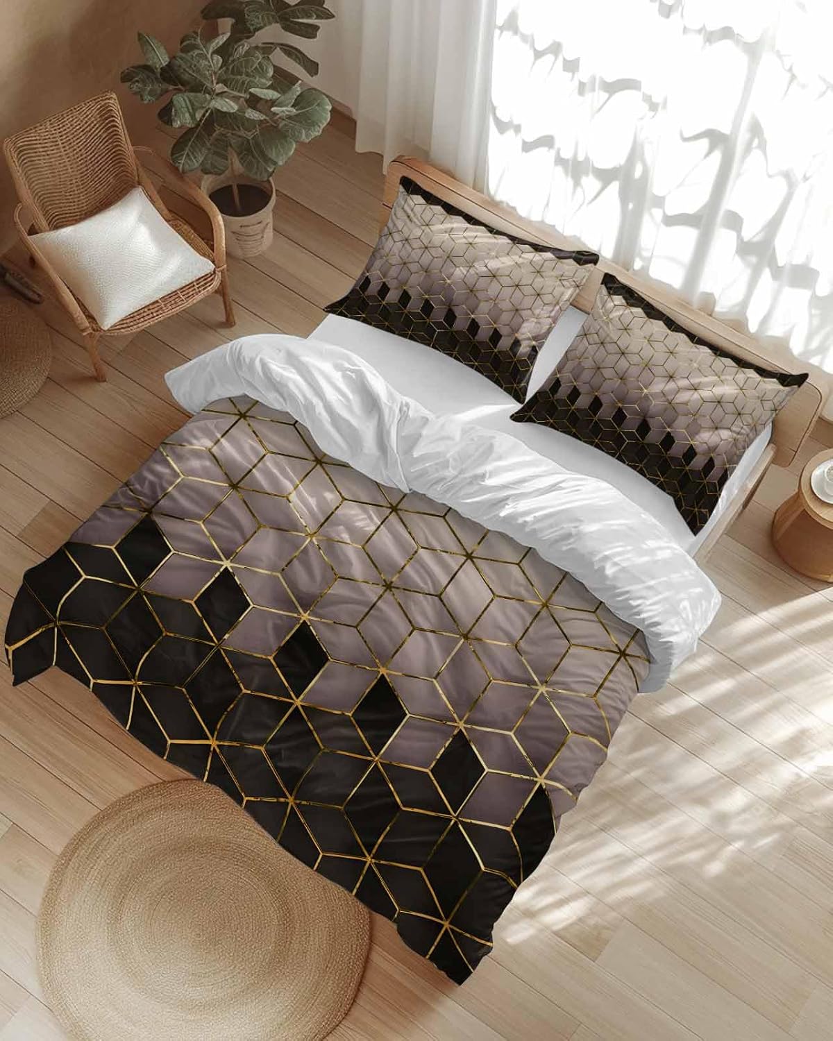 ZOE GARDEN Brown Geometric Duvet Cover Set 3 Pieces