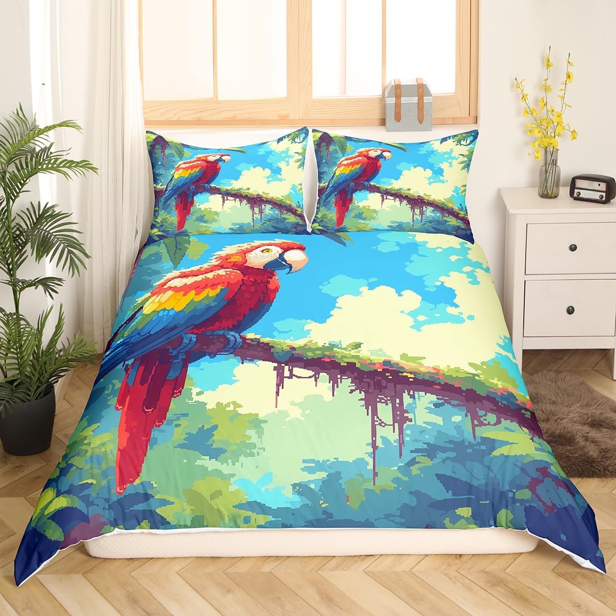 Feelyou Colorful Parrots Duvet Cover Set 3Pcs 1