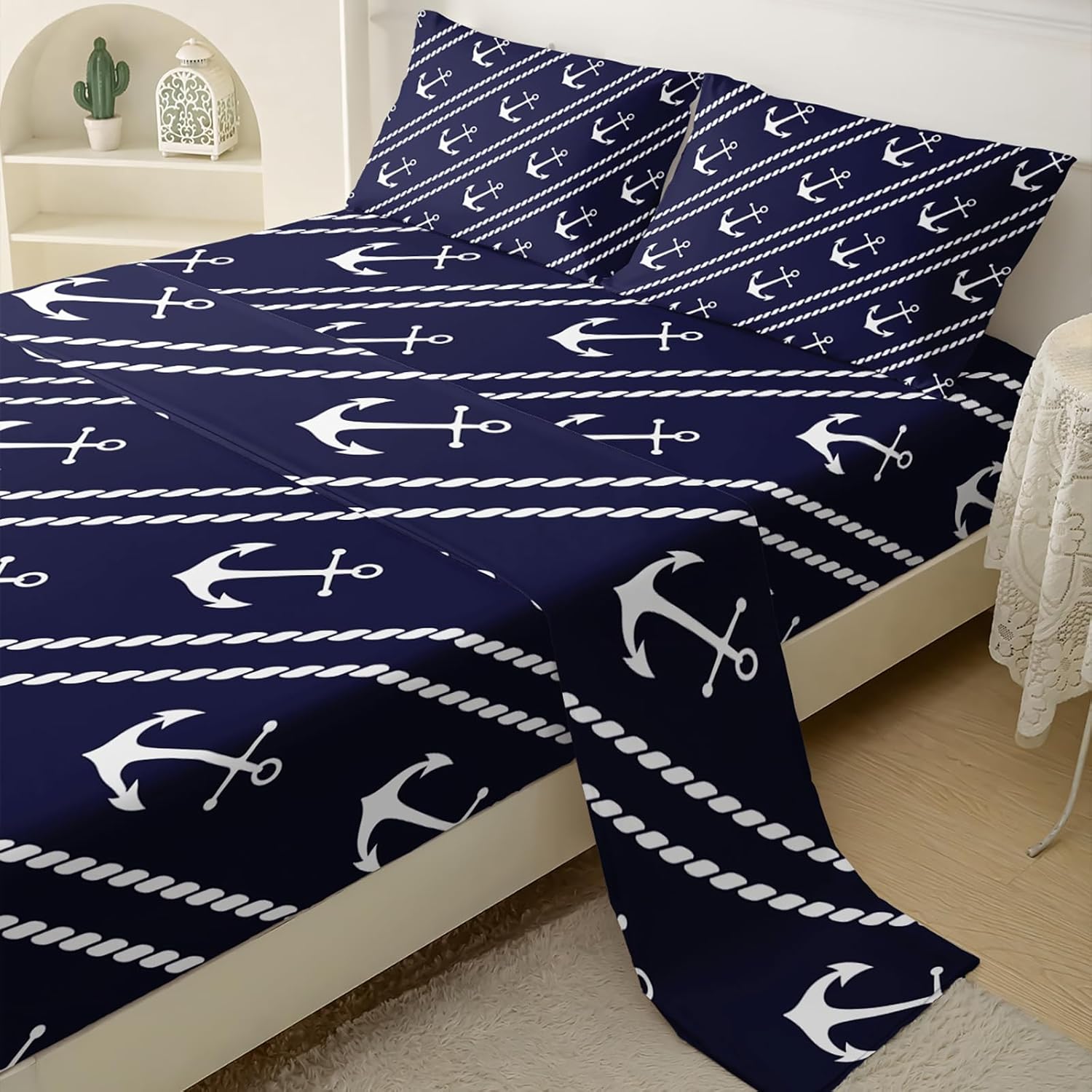 QOOMO Anchor Stripe Nautical Bedding Set