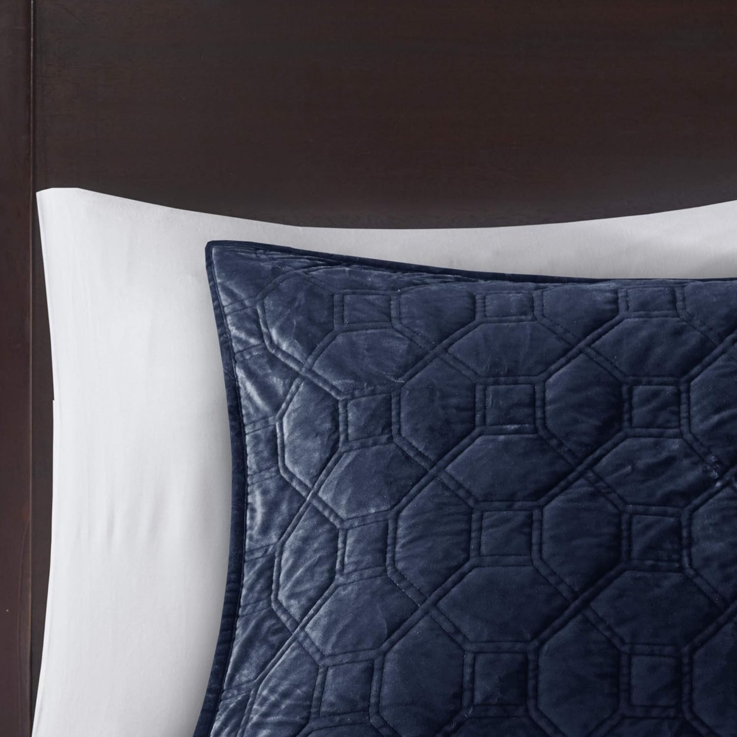 Madison Park Velvet Geometric Quilt Set Navy 3 Piece