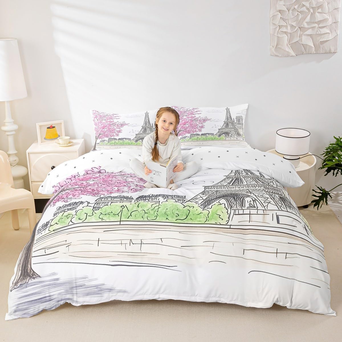 jejeloiu Paris Themed Duvet Cover Set