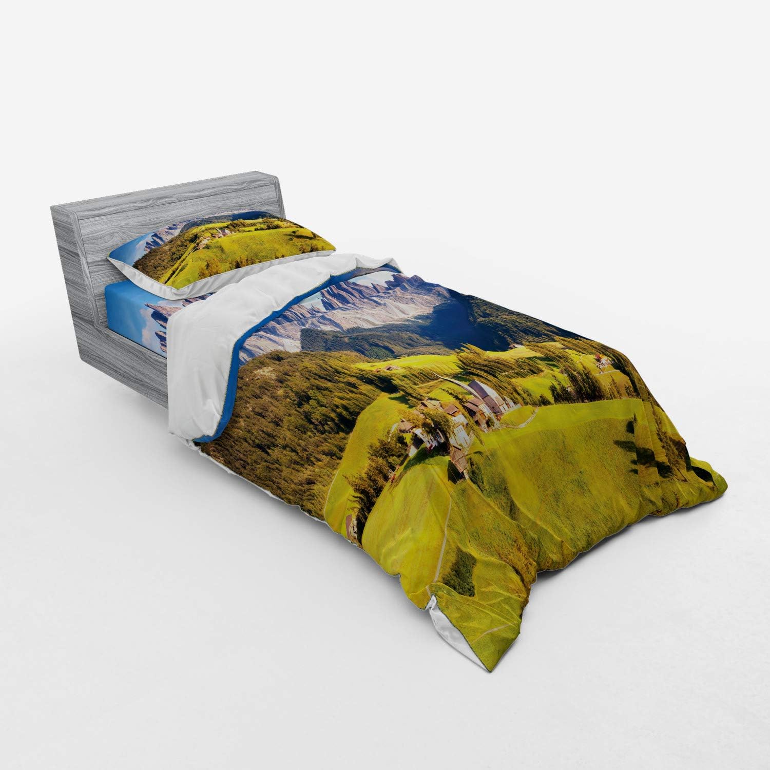Ambesonne Mountain Bedding Set 3 Piece Twin Size Grey Green
