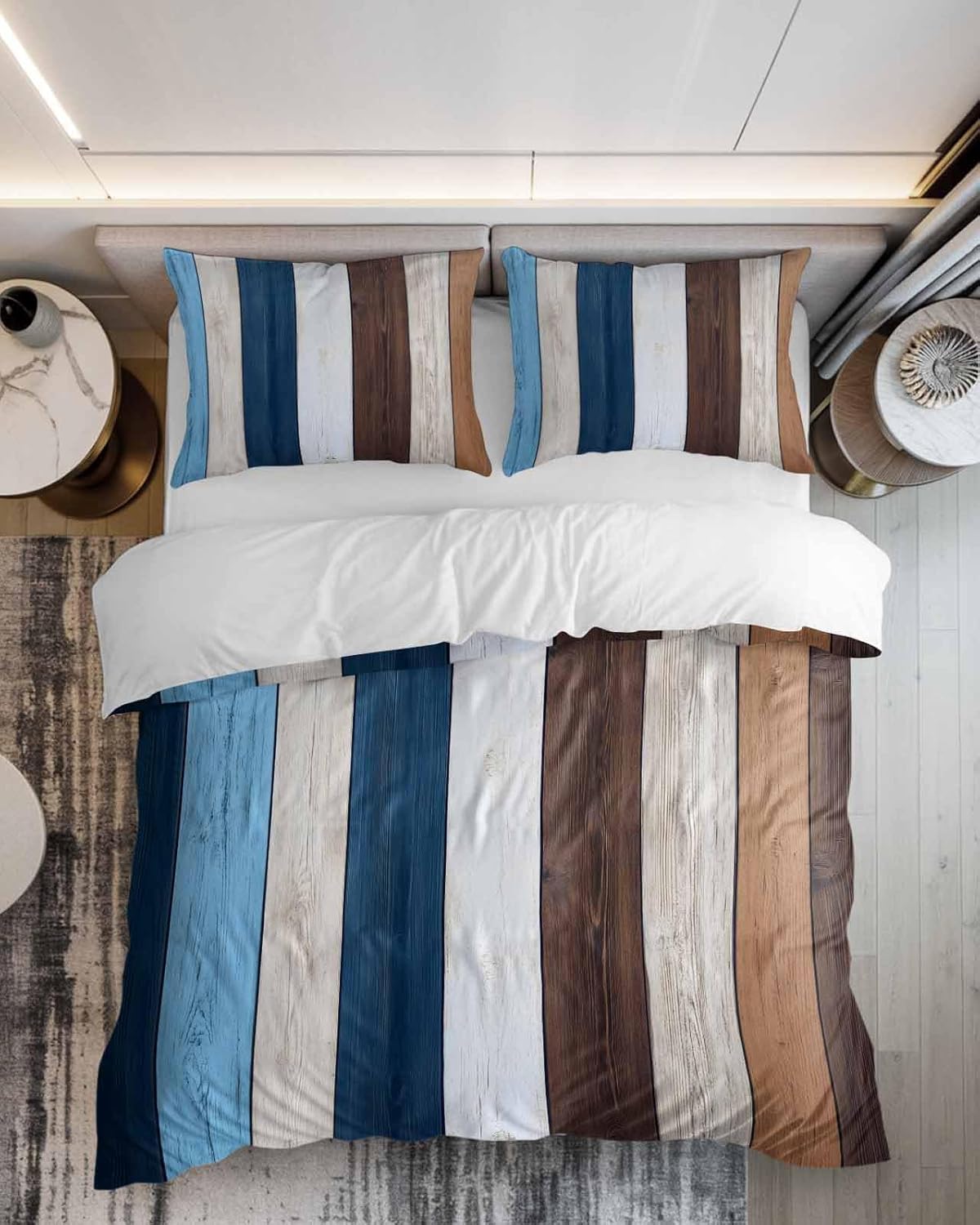 ZOE GARDEN Blue Brown Duvet Cover Set Full Size