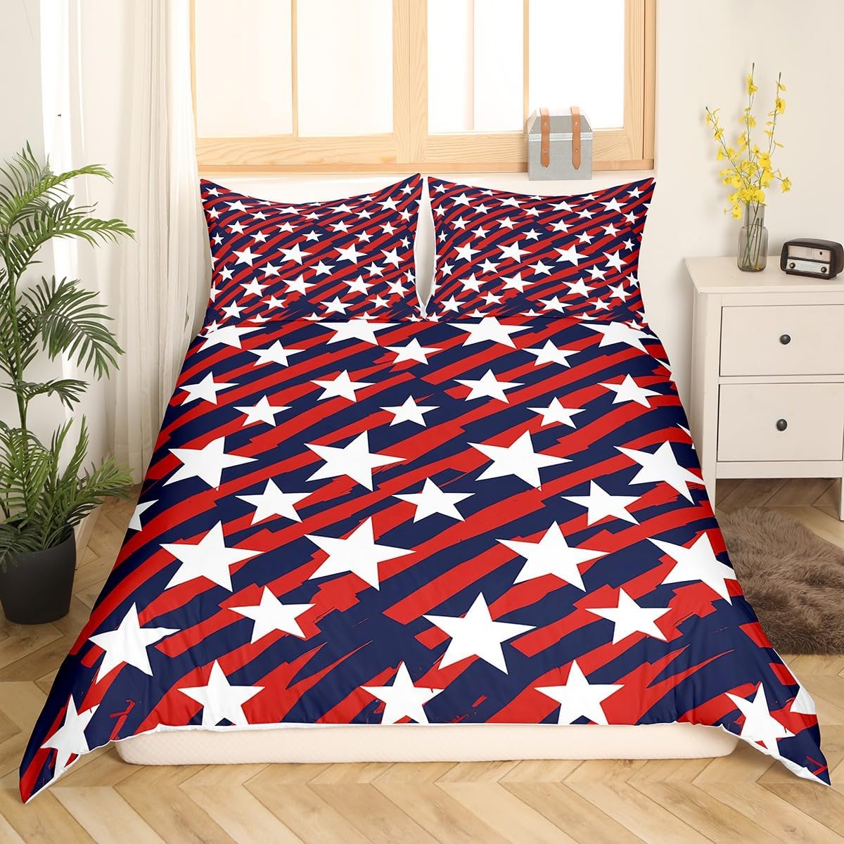American Flag Duvet Cover Set Queen 4th of July Bedding