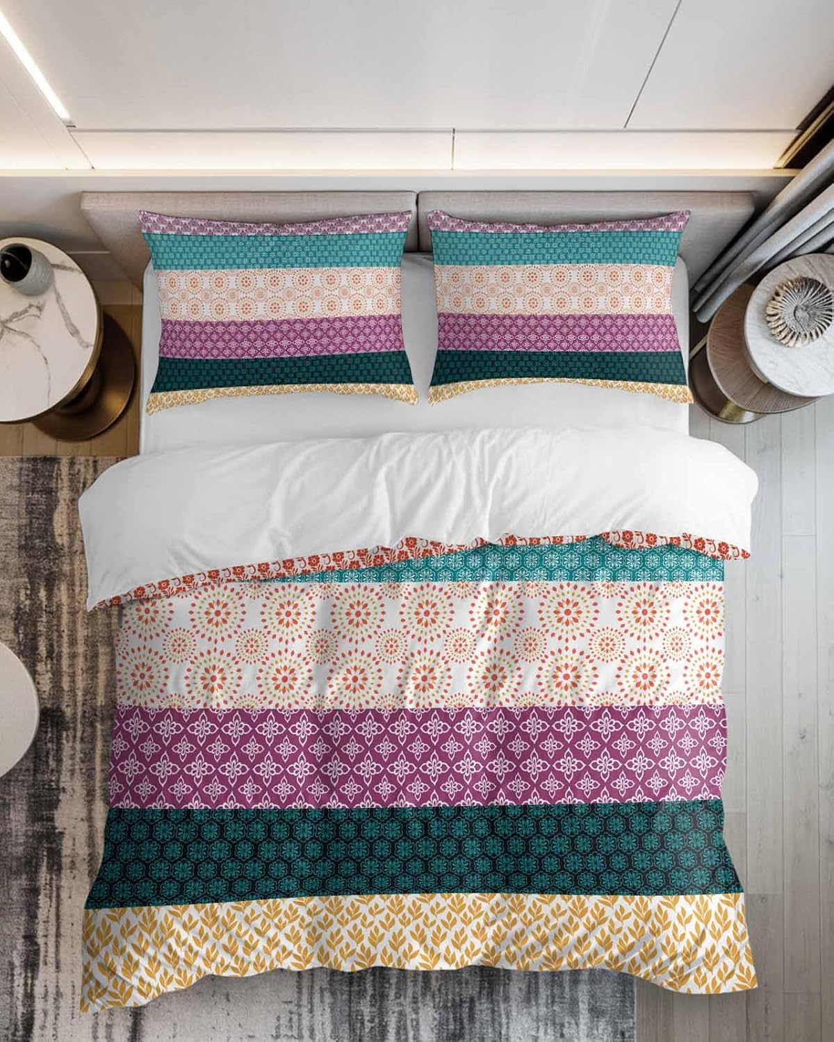 ZOE GARDEN Boho Stripe Queen Duvet Cover Set 3 Piece