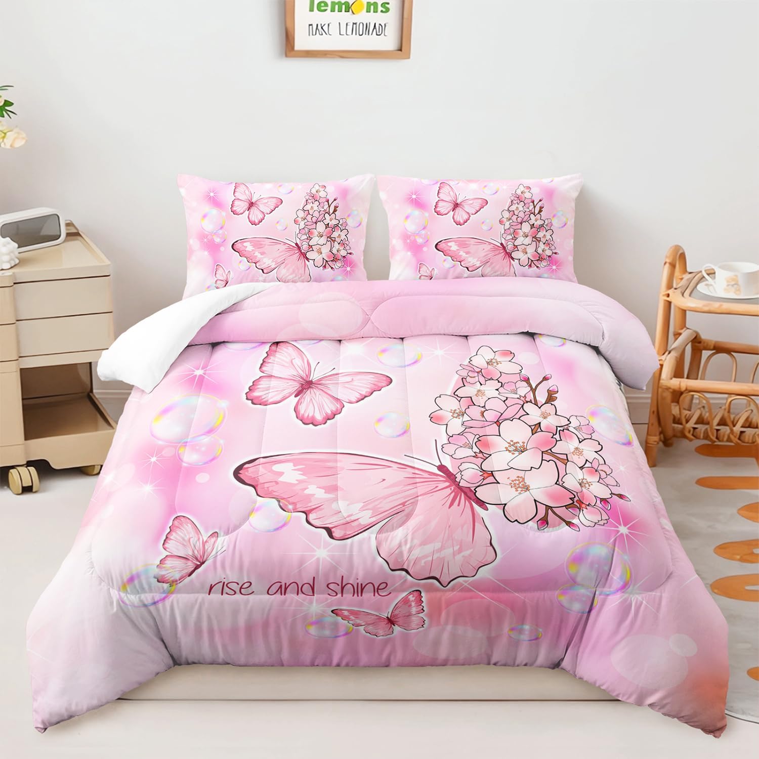 AILONEN Butterfly Comforter Set Full Size Pink Tie Dye