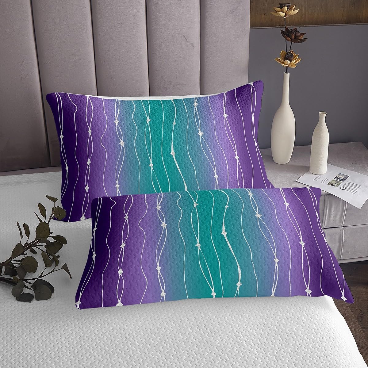 Erosebridal Teal Purple Gradient King Size Coverlet Set