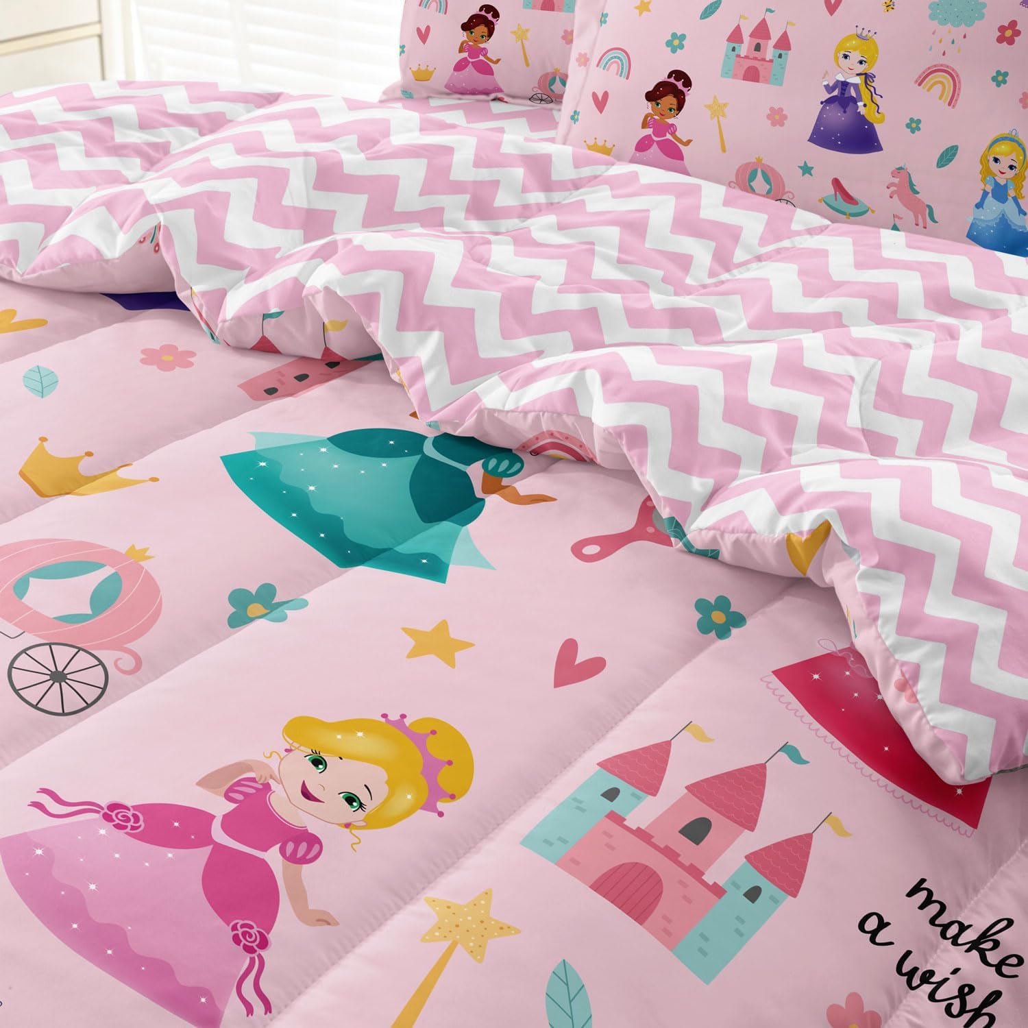 SIRDO Kids Pink Princess Bed in a Bag Set 5 Piece