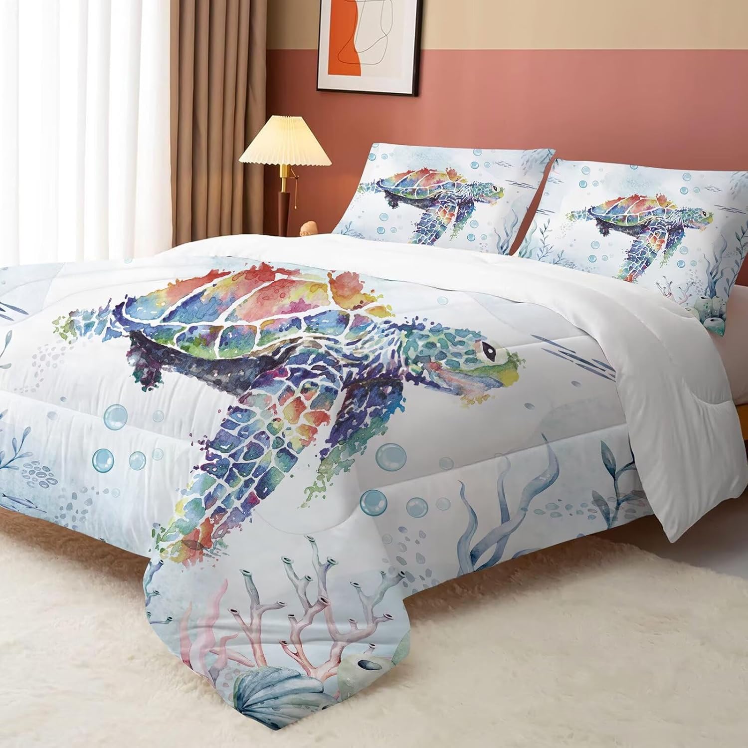 FUYEUN Turtle Comforter Set for Girls Kids Teens Women