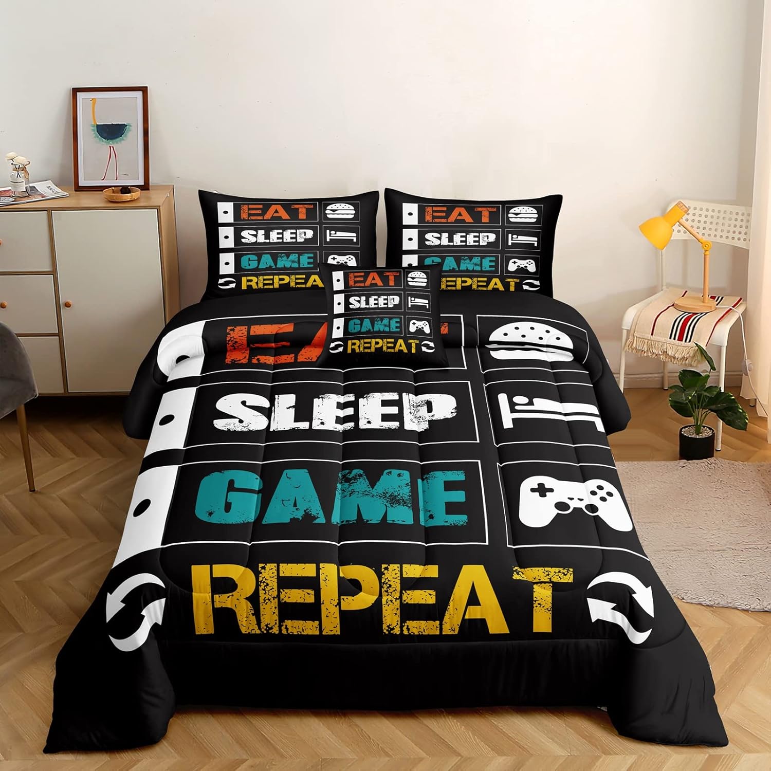 ROWADALO 5 Piece Gamer Bedding Set Twin Size for Boys