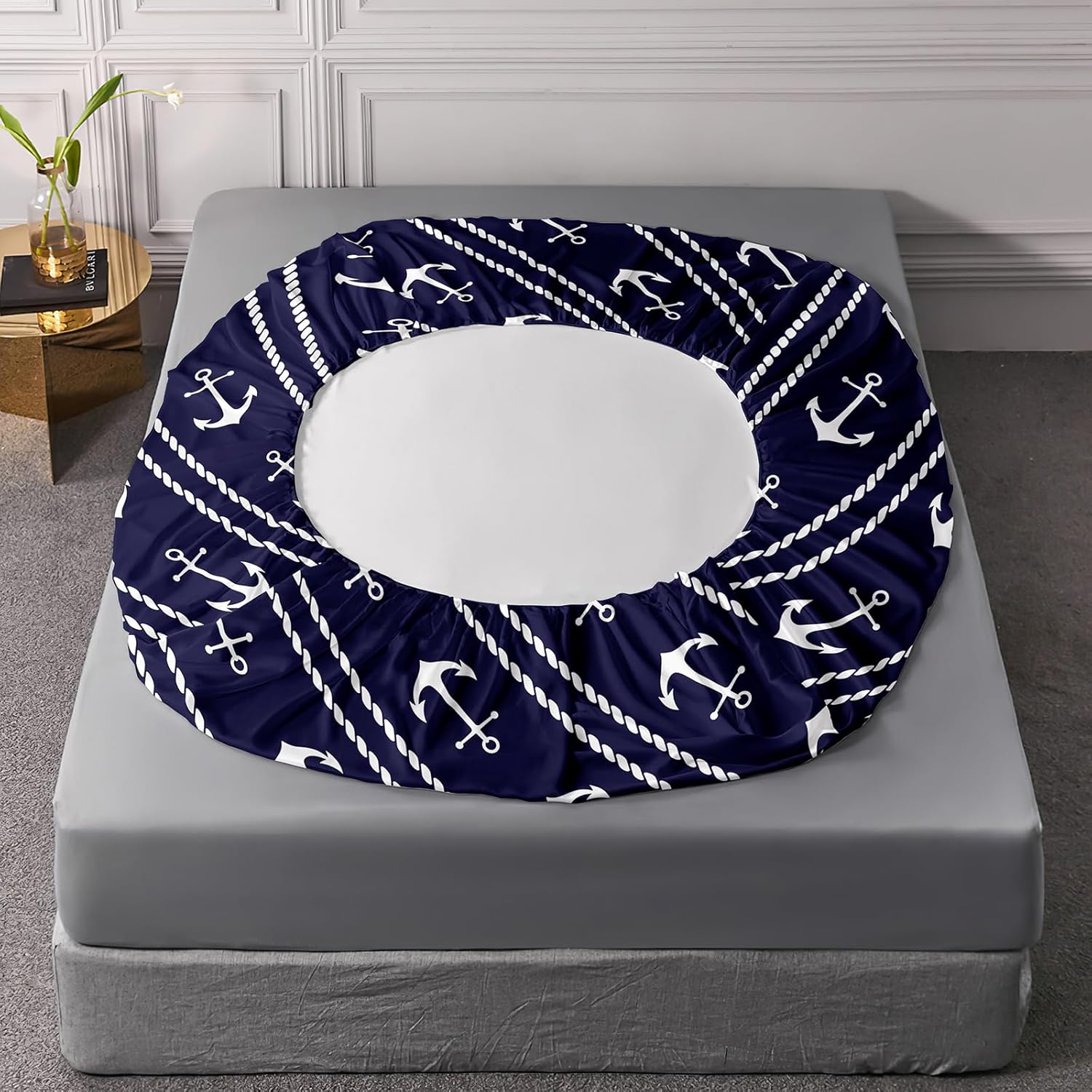 QOOMO Anchor Stripe Nautical Bedding Set