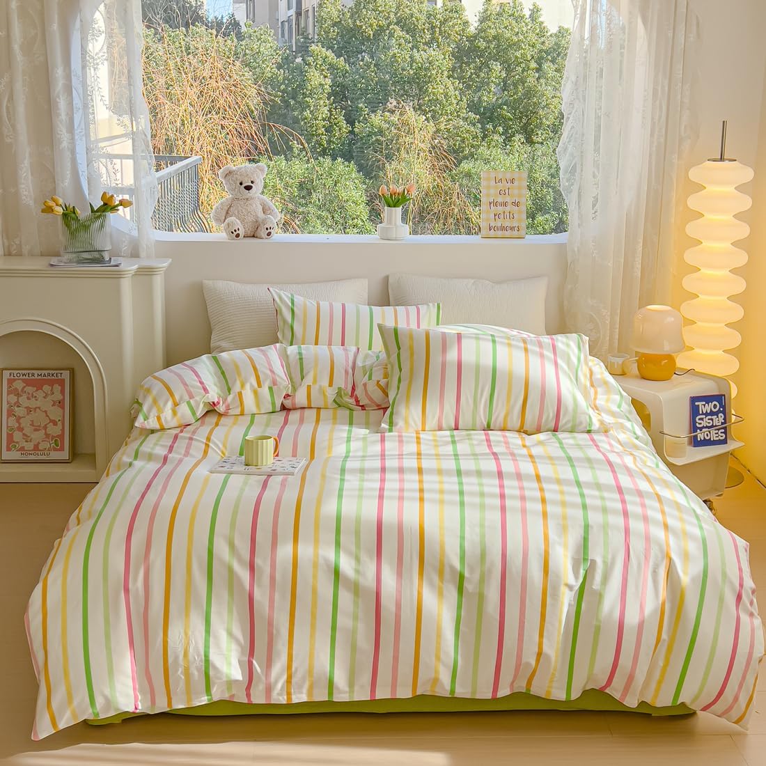 LIWHENHAO Rainbow Striped Duvet Cover Set Twin