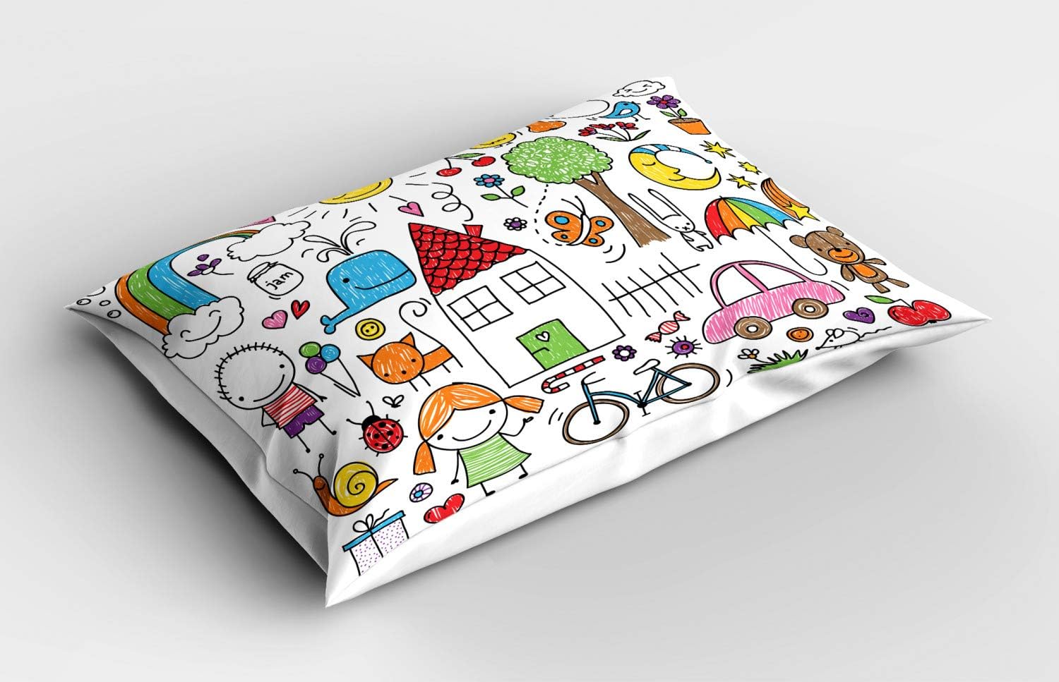 Ambesonne Cartoon Pillow Sham Multicolor