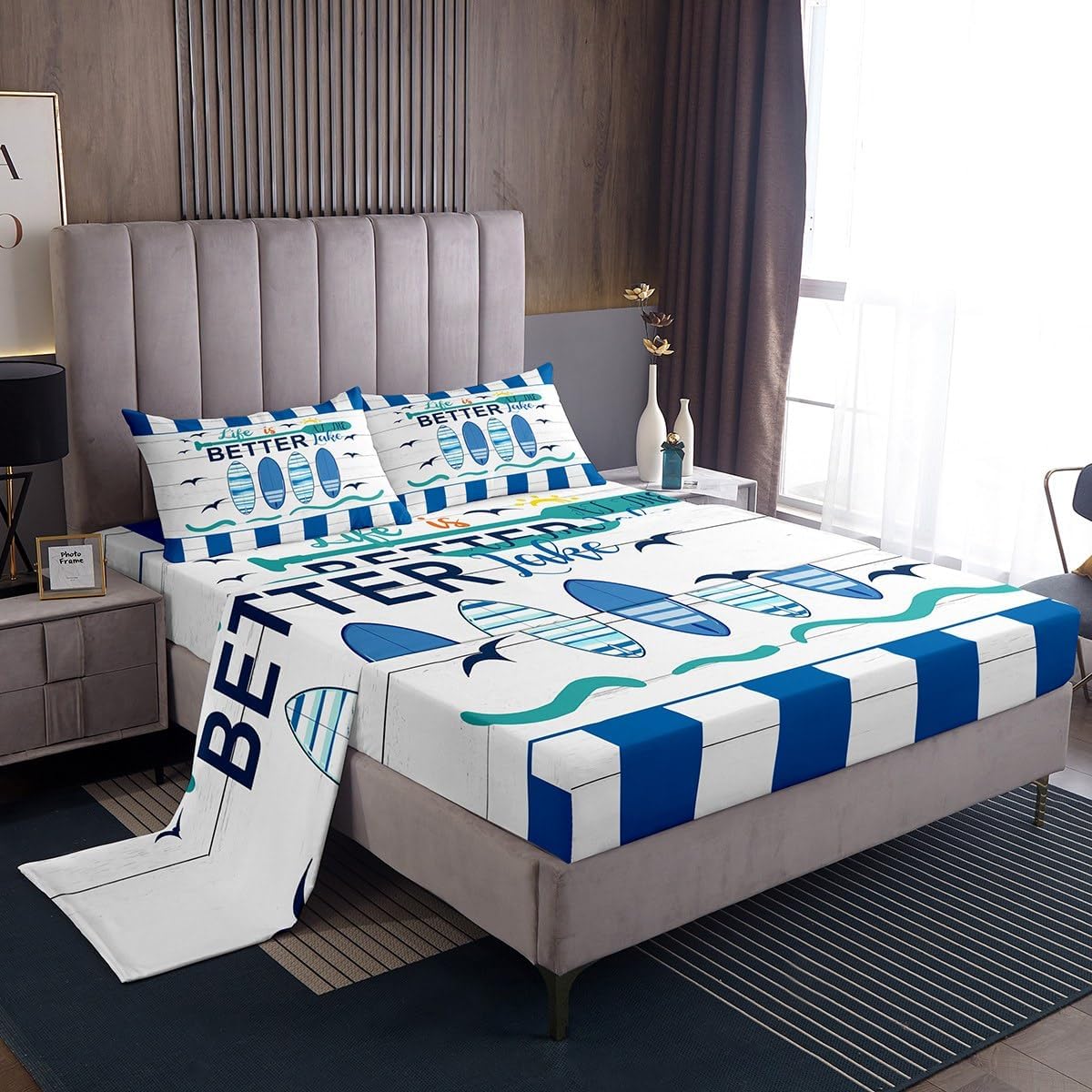 Erosebridal Blue White Ocean Nautical Sheet Set for Kids