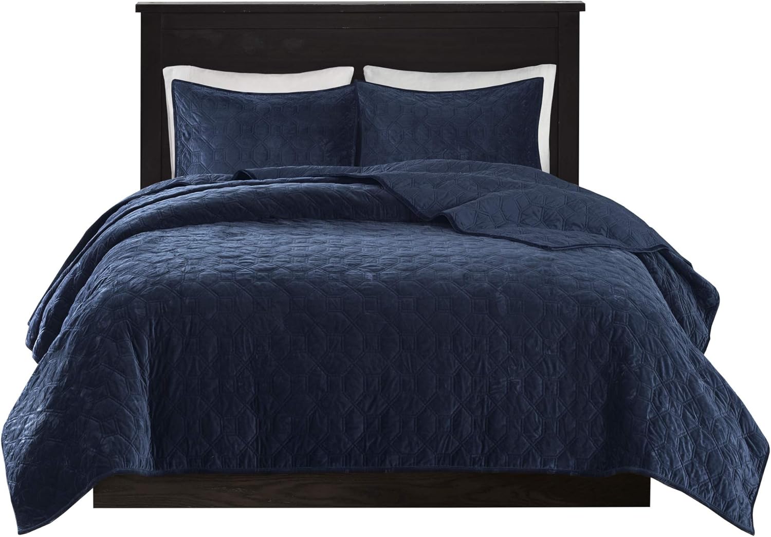 Madison Park Velvet Geometric Quilt Set Navy 3 Piece