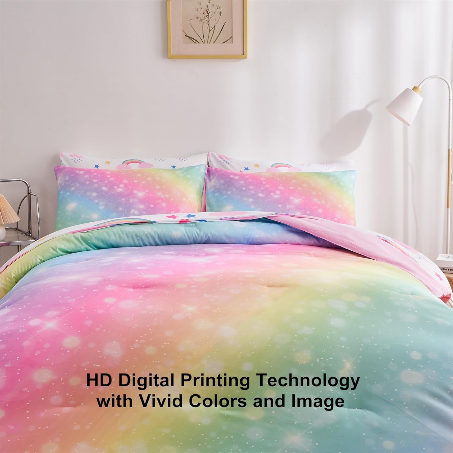 URLINENS Rainbow Girls Comforter Set 7-Piece
