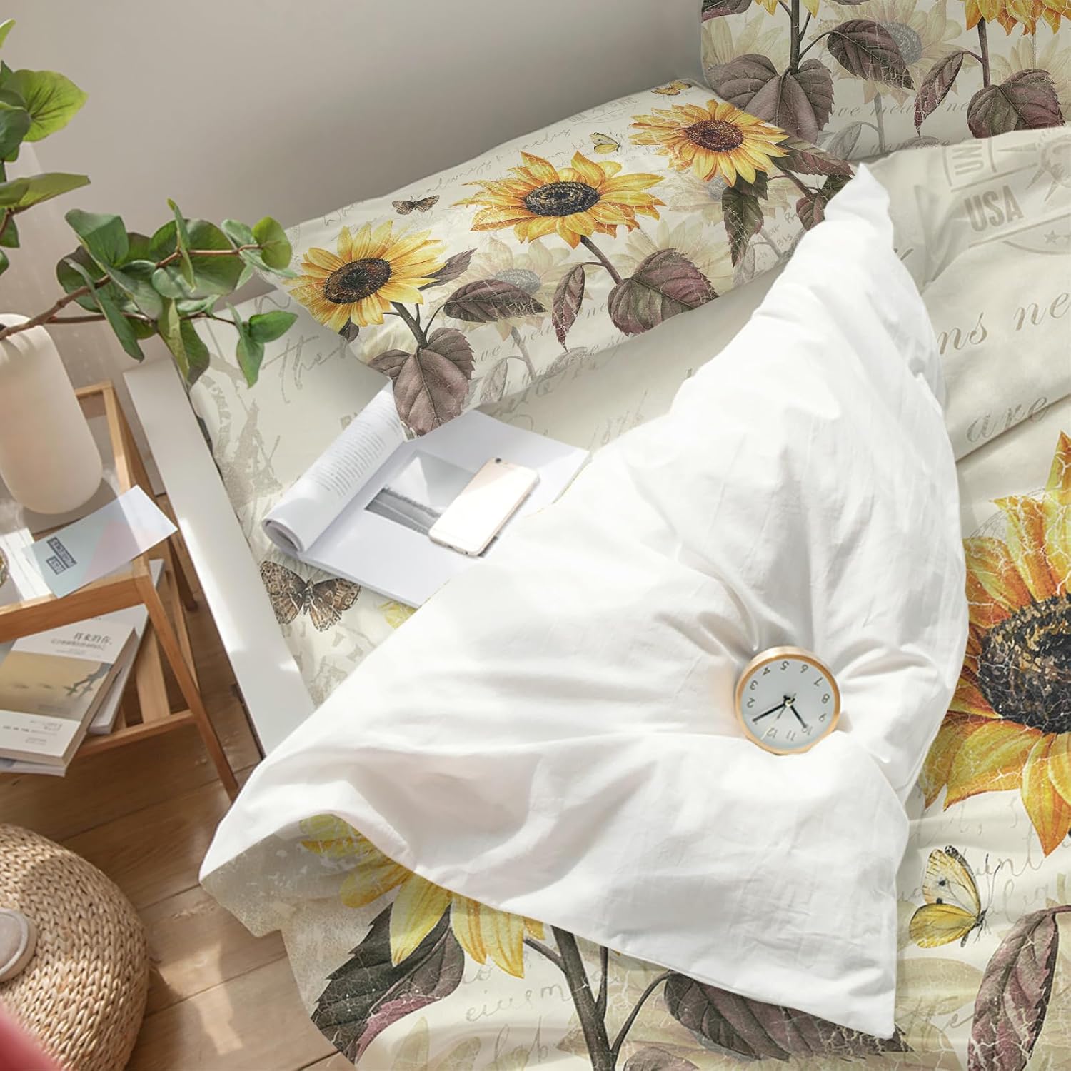 LooPoP 4PCS California King Duvet Cover Set with Butterfly Flowers