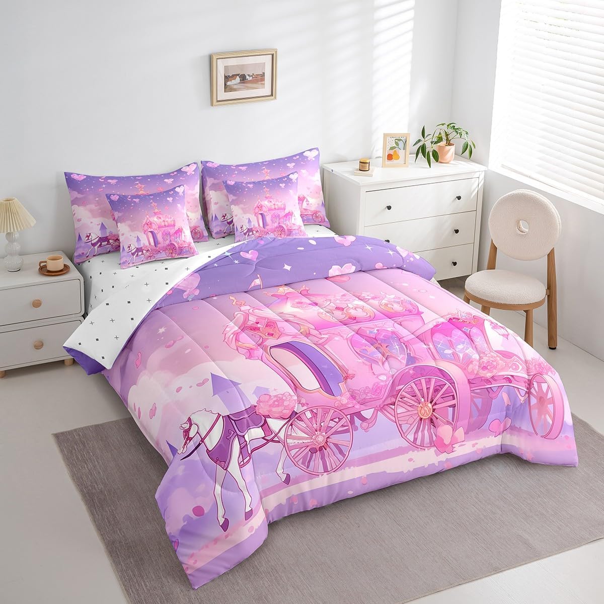 Feelyou Kids Princess Carriage Comforter Set 7 Piece