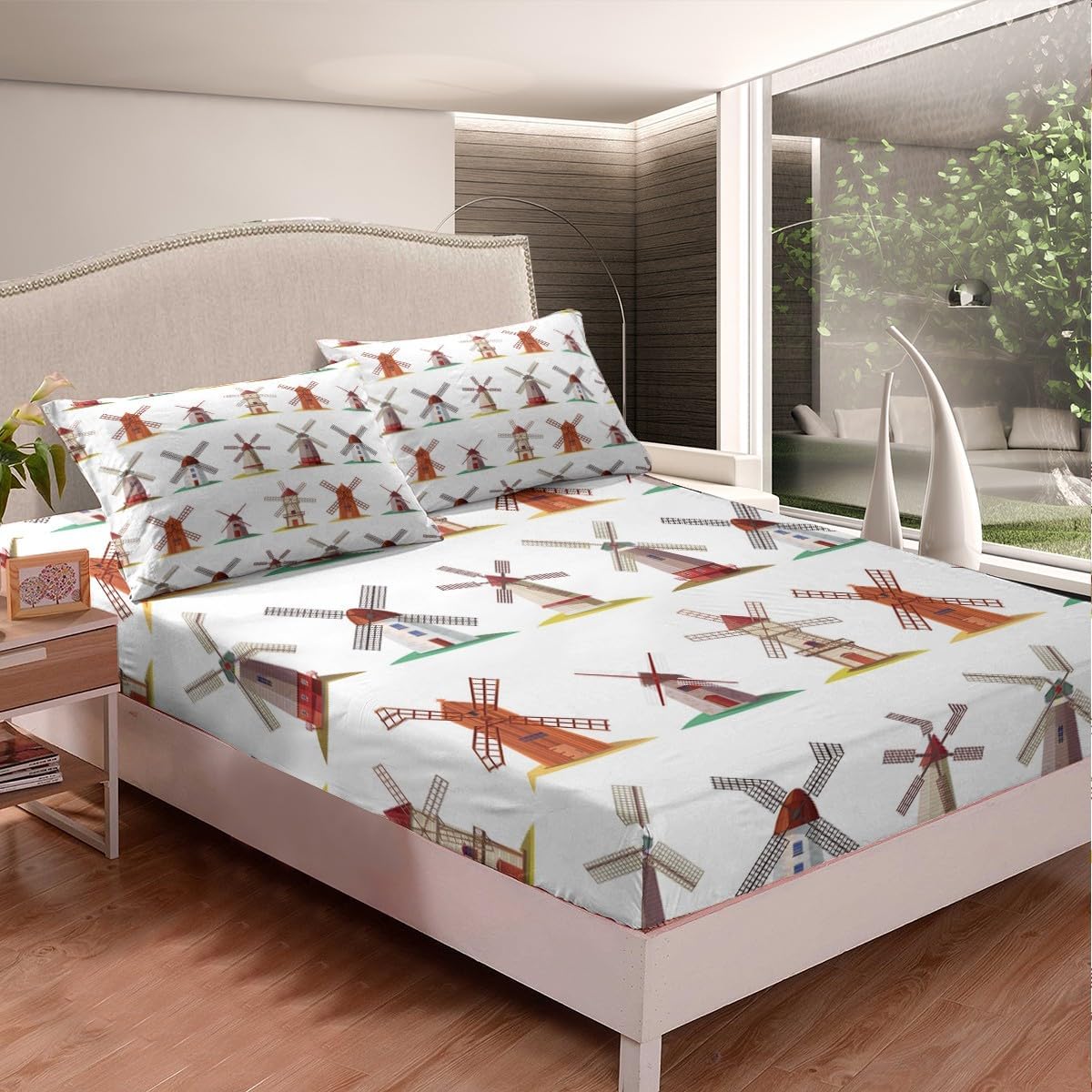 Erosebridal Wooden Windmill Bed Sheet Set Twin