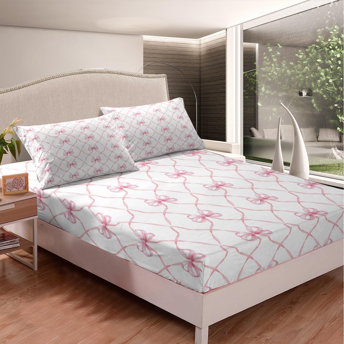 Erosebridal Pink Bowknot Bed Sheet Set for Kids
