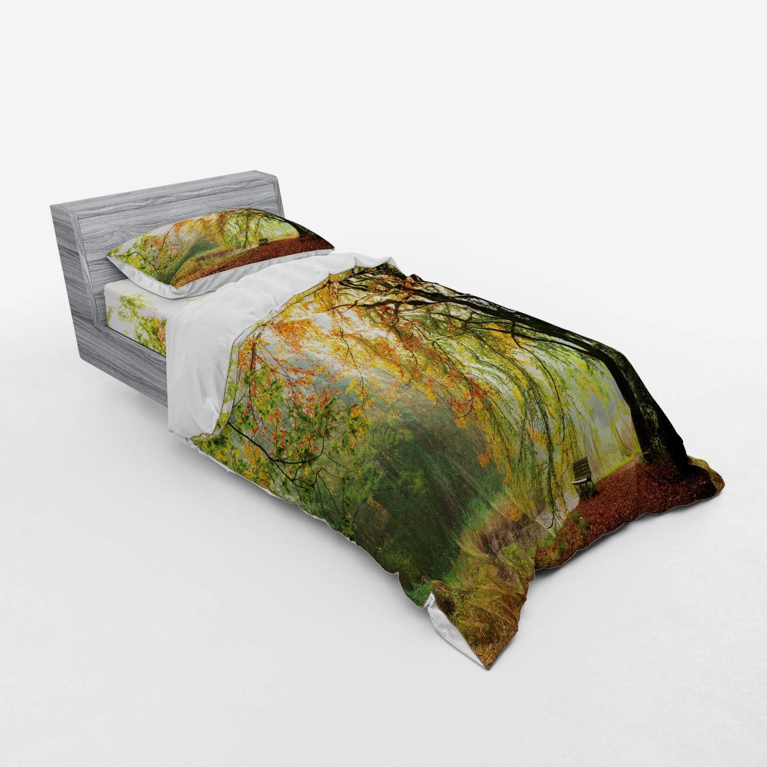 Ambesonne Forest Duvet Cover Set Twin XL Size Orange Green